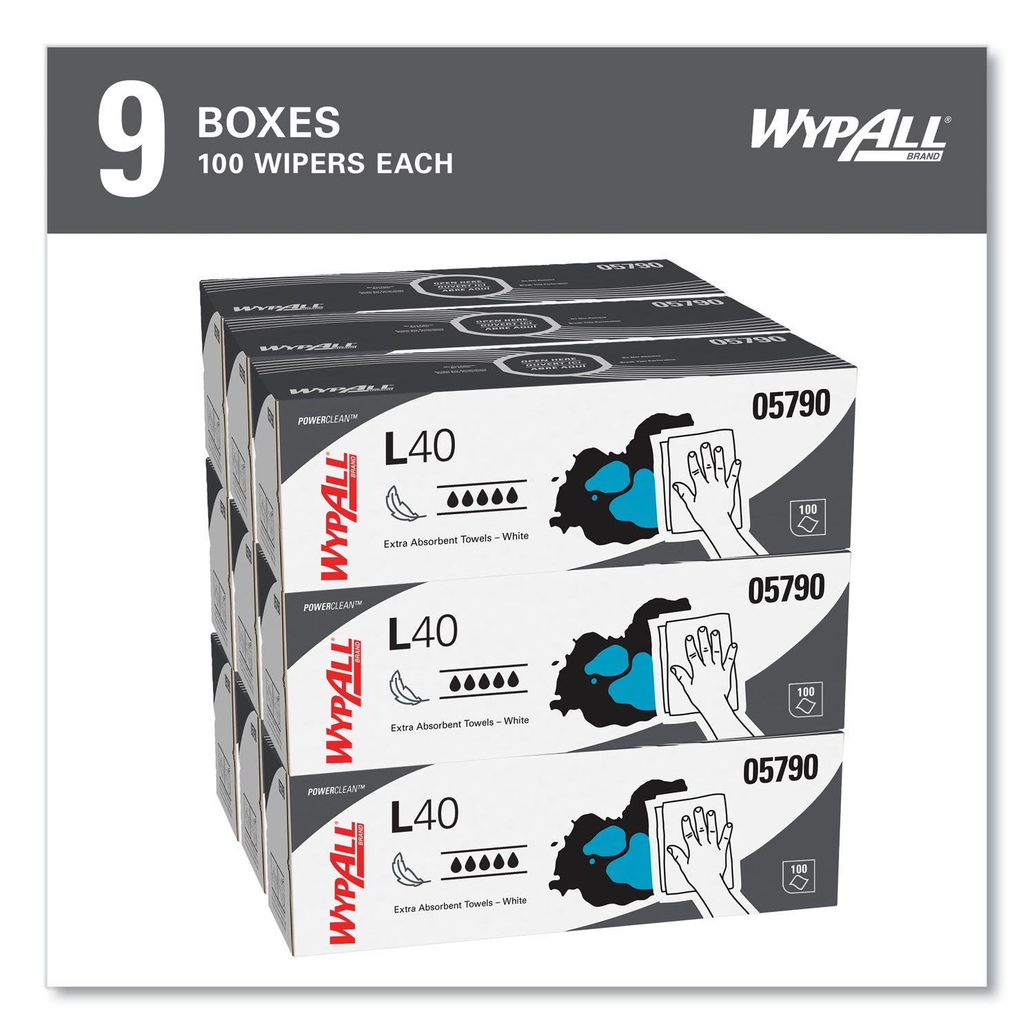 WypAll® L40 Towels, POP-UP Box, 16.4 x 9.8, White, 100/Box, 9 Boxes/Carton