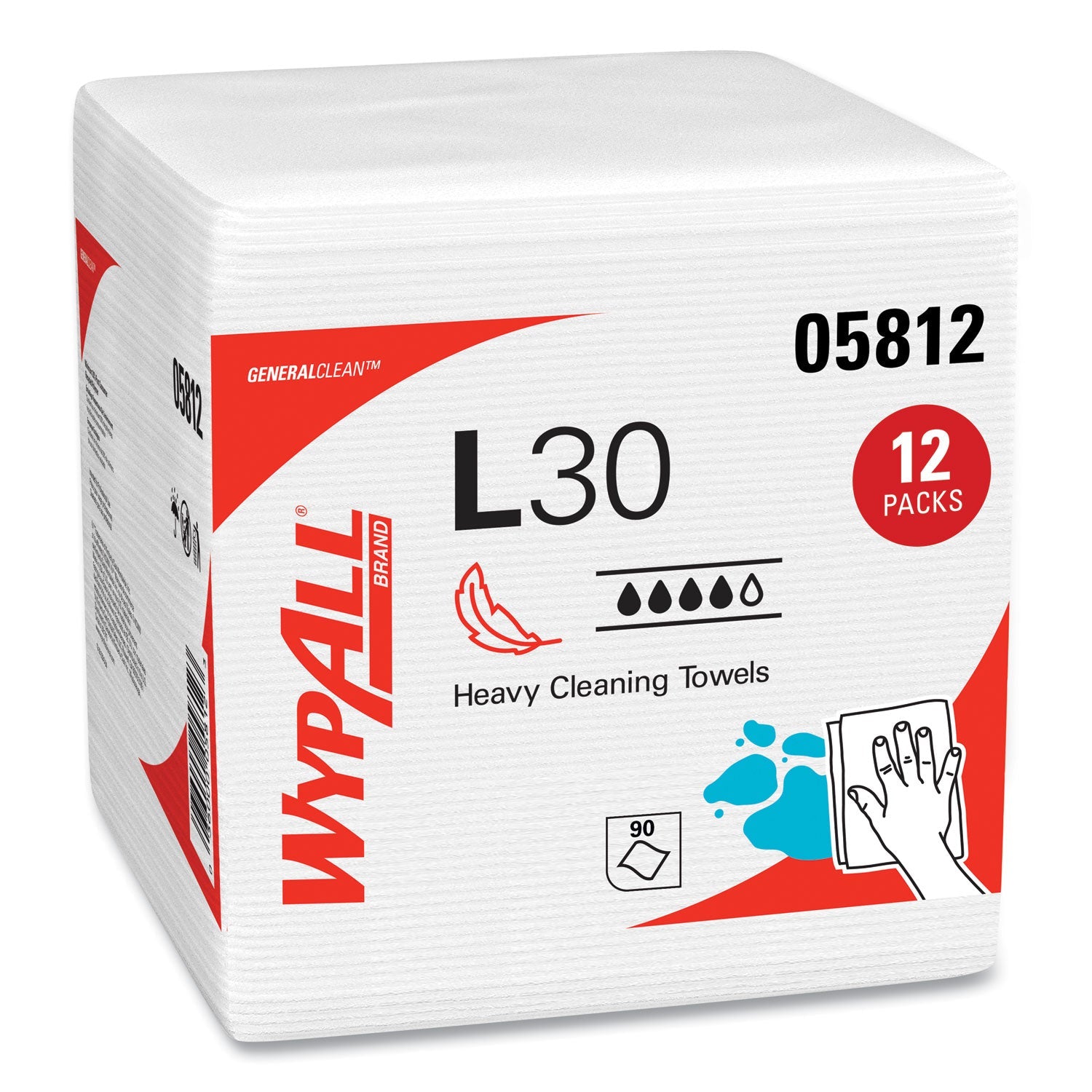 WypAll® L30 Towels, Quarter Fold, 12.5 x 12, 90/Polypack, 12 Polypacks/Carton