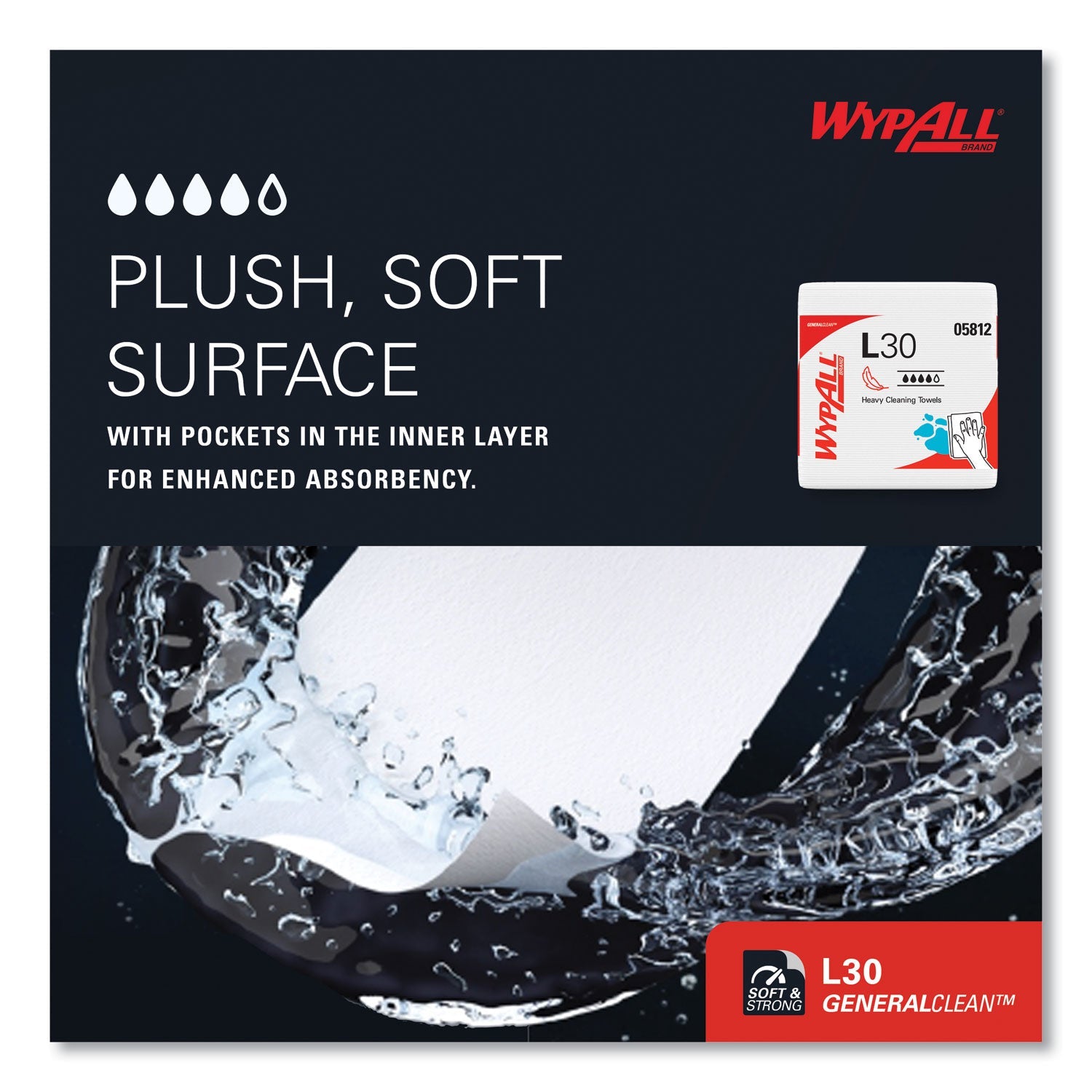 WypAll® L30 Towels, Quarter Fold, 12.5 x 12, 90/Polypack, 12 Polypacks/Carton