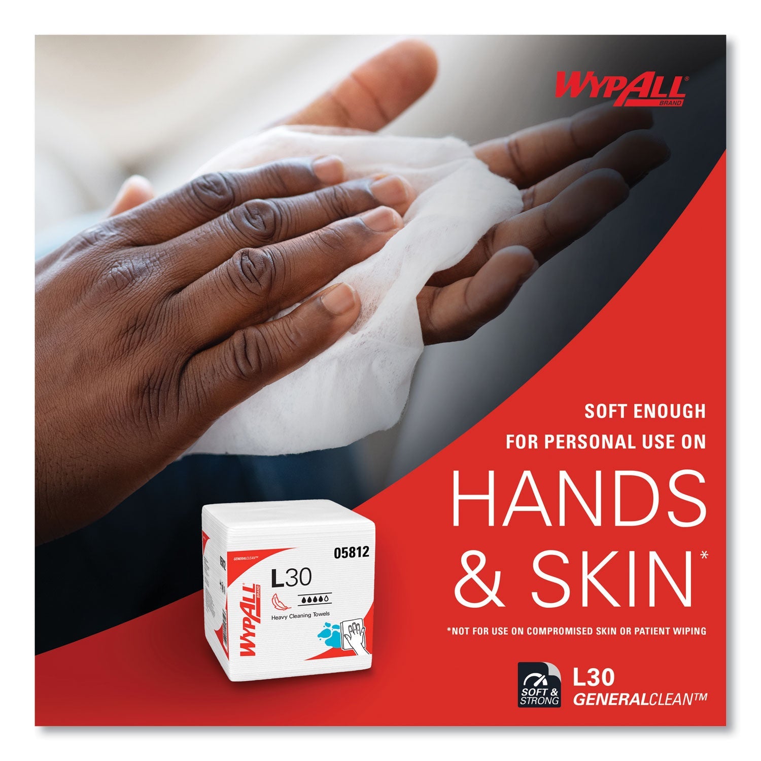 WypAll® L30 Towels, Quarter Fold, 12.5 x 12, 90/Polypack, 12 Polypacks/Carton