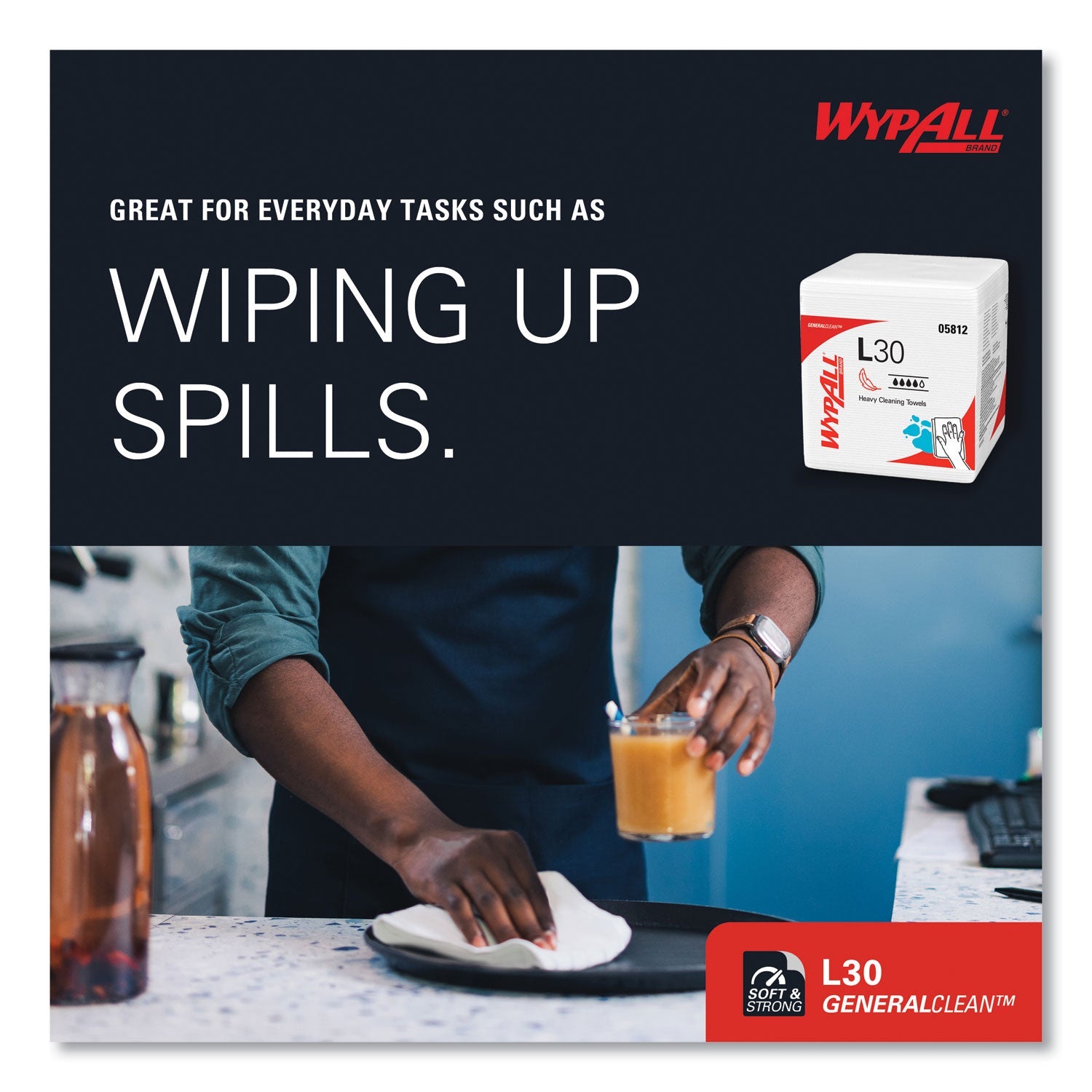 WypAll® L30 Towels, Quarter Fold, 12.5 x 12, 90/Polypack, 12 Polypacks/Carton