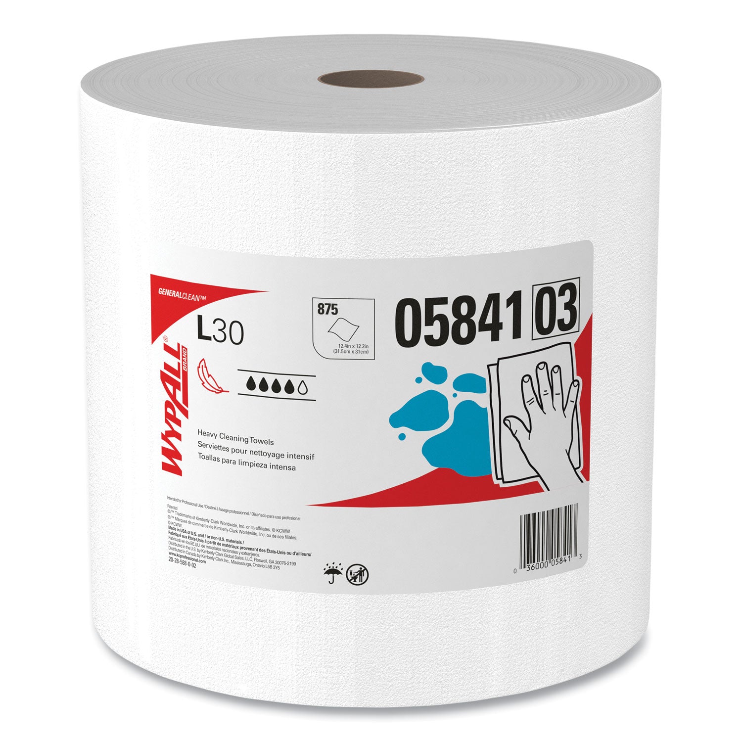 WypAll® L30 Towels, 12.4 x 12.2, White, 875/Roll