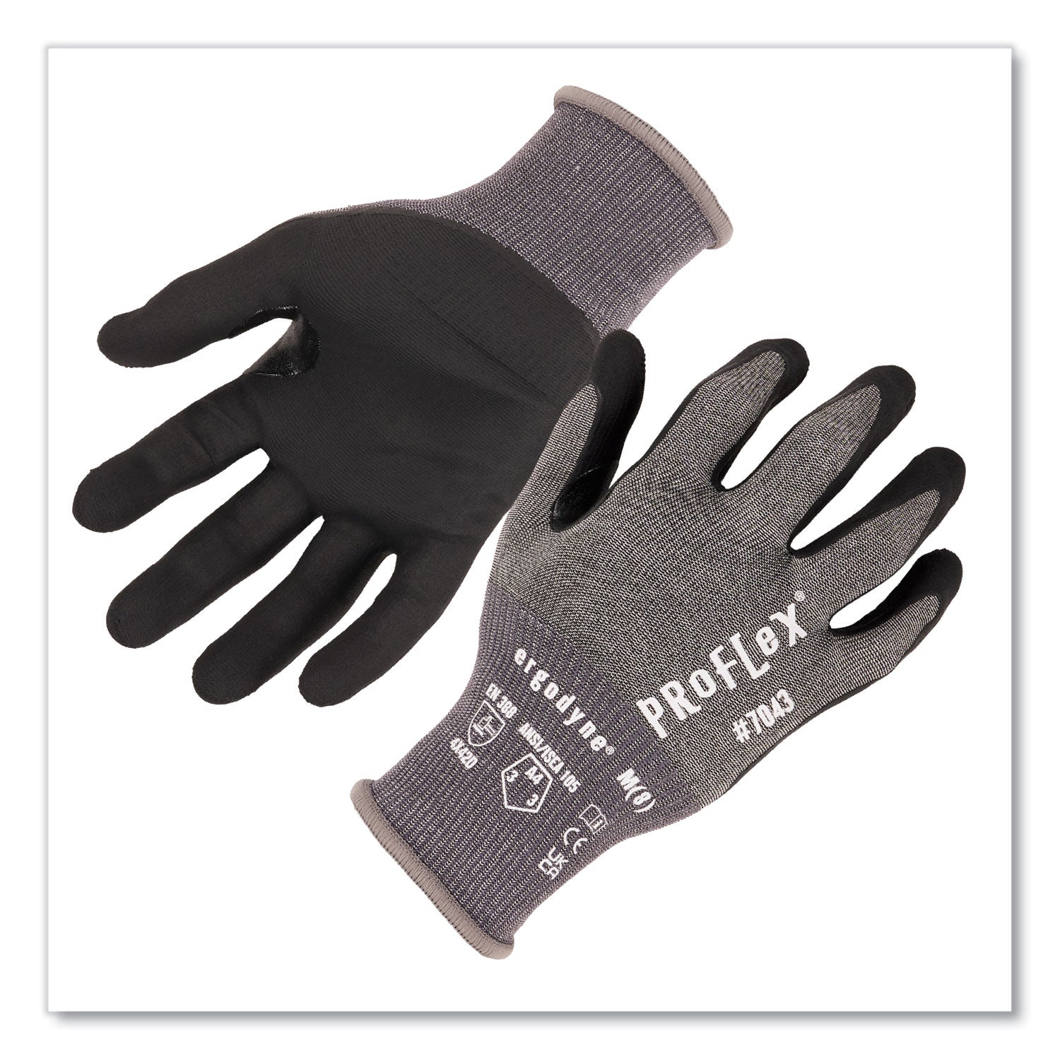 ergodyne® ProFlex 7043 ANSI A4 Nitrile Coated CR Gloves, Gray, Large, 12 Pairs