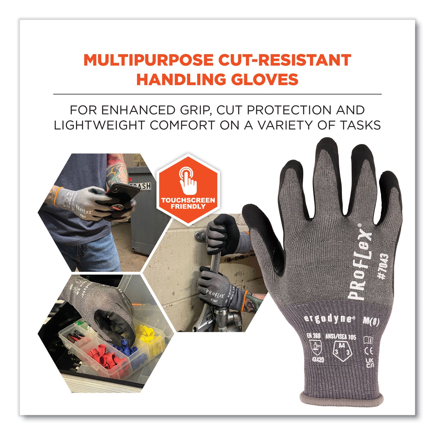 ergodyne® ProFlex 7043 ANSI A4 Nitrile Coated CR Gloves, Gray, X-Large, 1 Pair - Bloom Skins