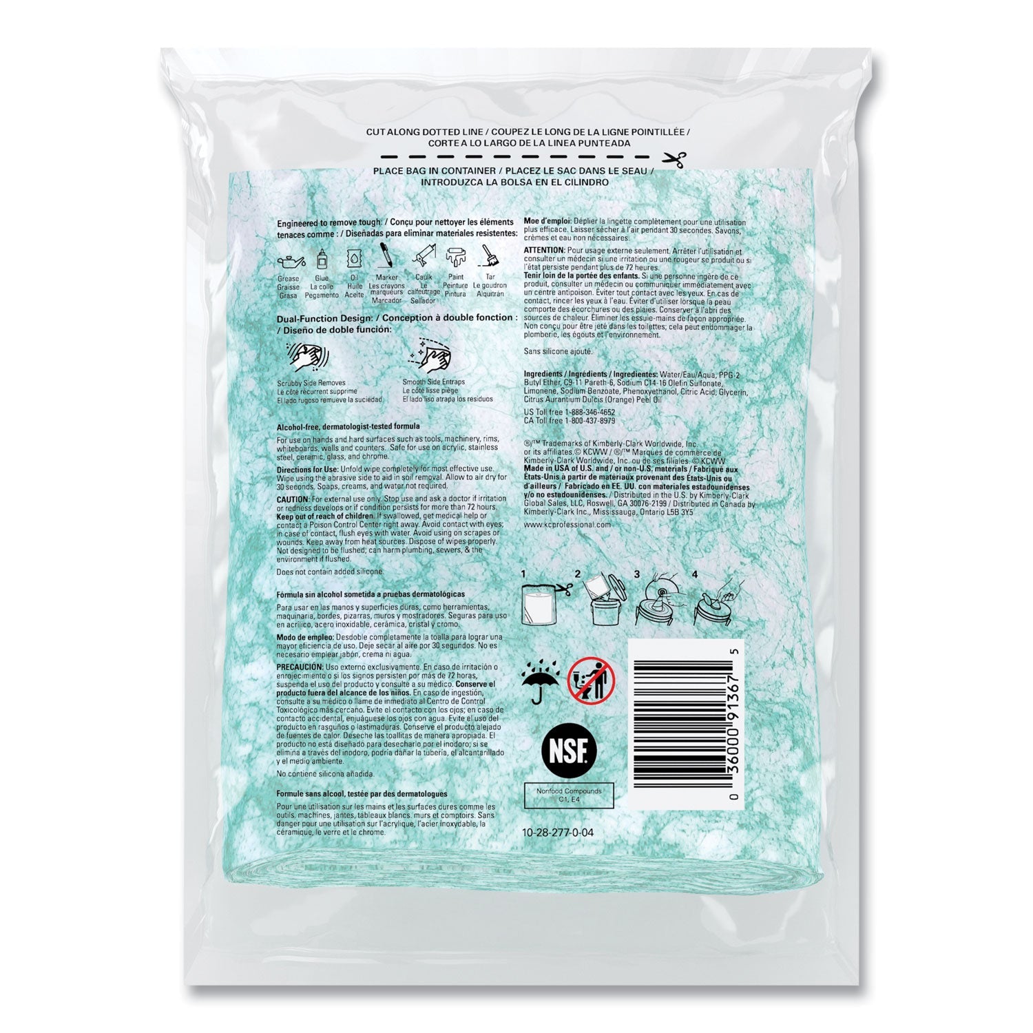 WypAll® Power Clean ProScrub Pre-Saturated Wipes, 12 x 9.5, Citrus Scent, Green, 75/Pack, 6 Packs/Carton