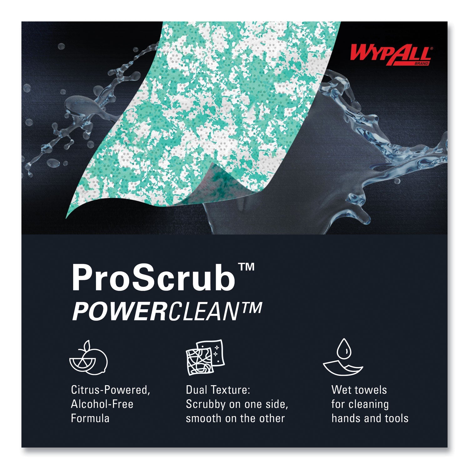 WypAll® Power Clean ProScrub Pre-Saturated Wipes, 12 x 9.5, Citrus Scent, Green, 75/Pack, 6 Packs/Carton