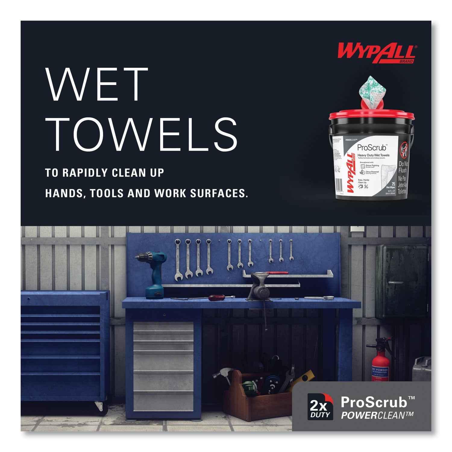 WypAll® Power Clean ProScrub Pre-Saturated Wipes, 9.5 x 12, Citrus Scent, Green, 75/Bucket, 6 Buckets/Carton