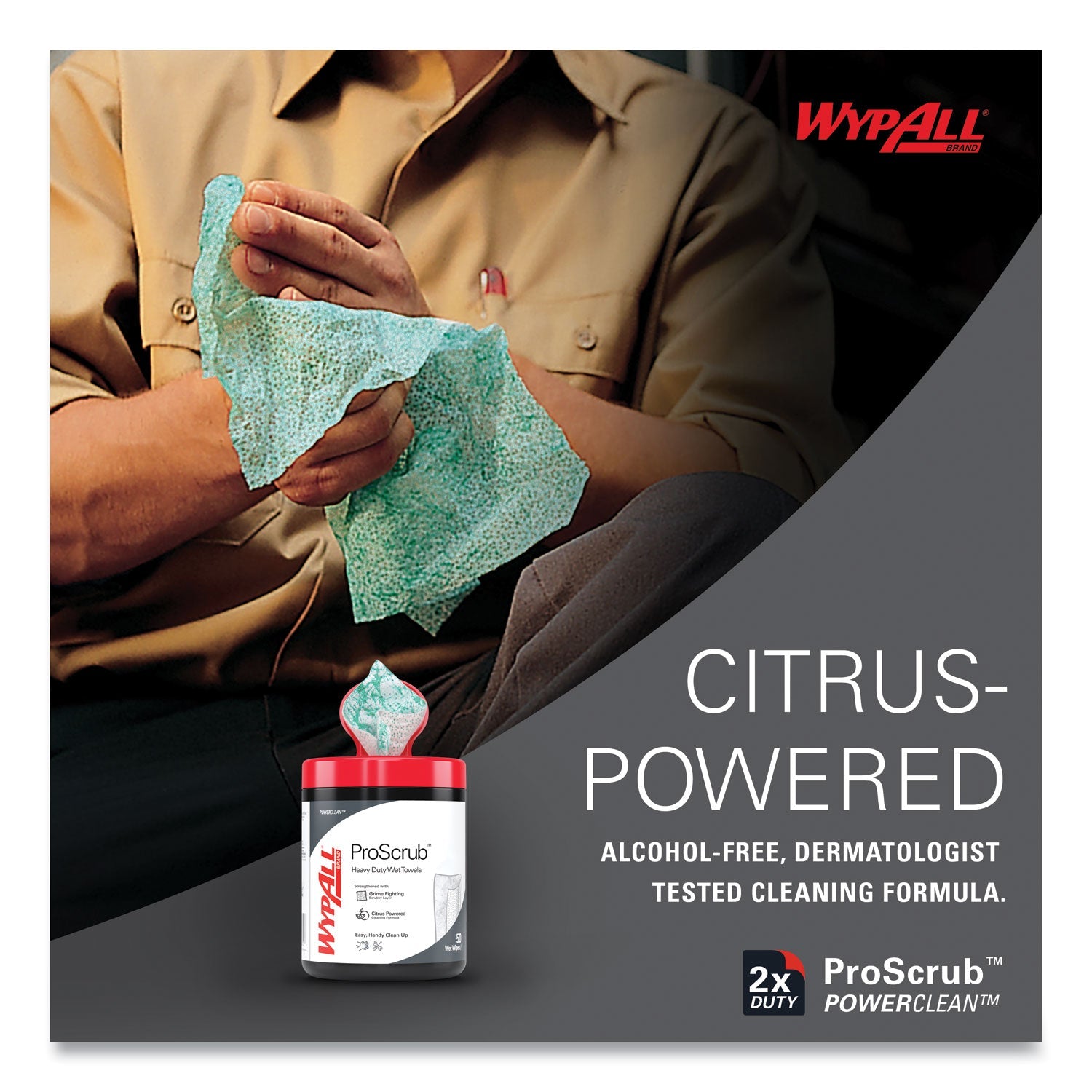 WypAll® Power Clean ProScrub Pre-Saturated Wipes, 9.5 x 12, Citrus Scent, Green, 75/Bucket, 6 Buckets/Carton