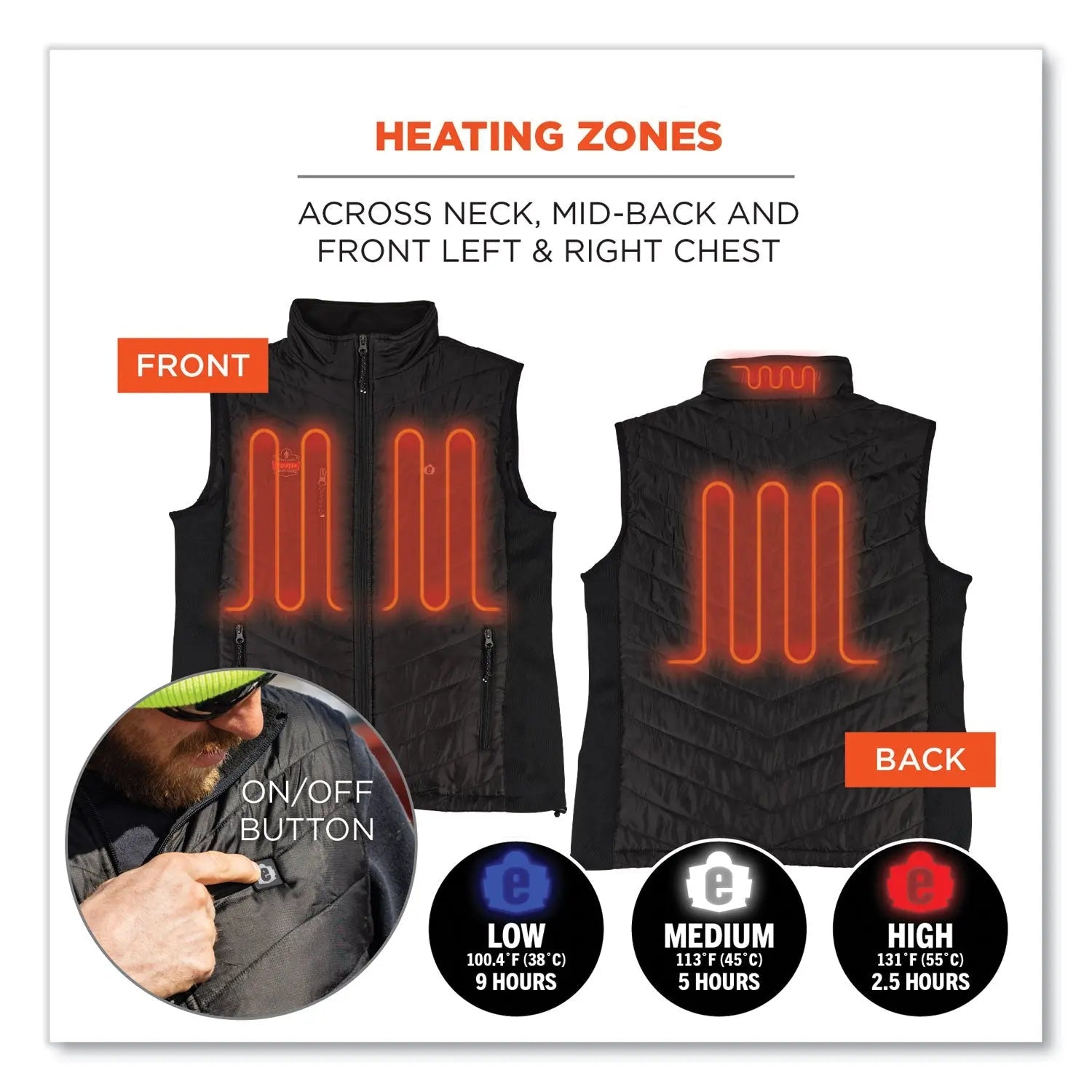 ergodyne® N-Ferno 6495 Rechargeable Heated Vest with Batter Power Bank, Fleece/Polyester, Medium, Black
