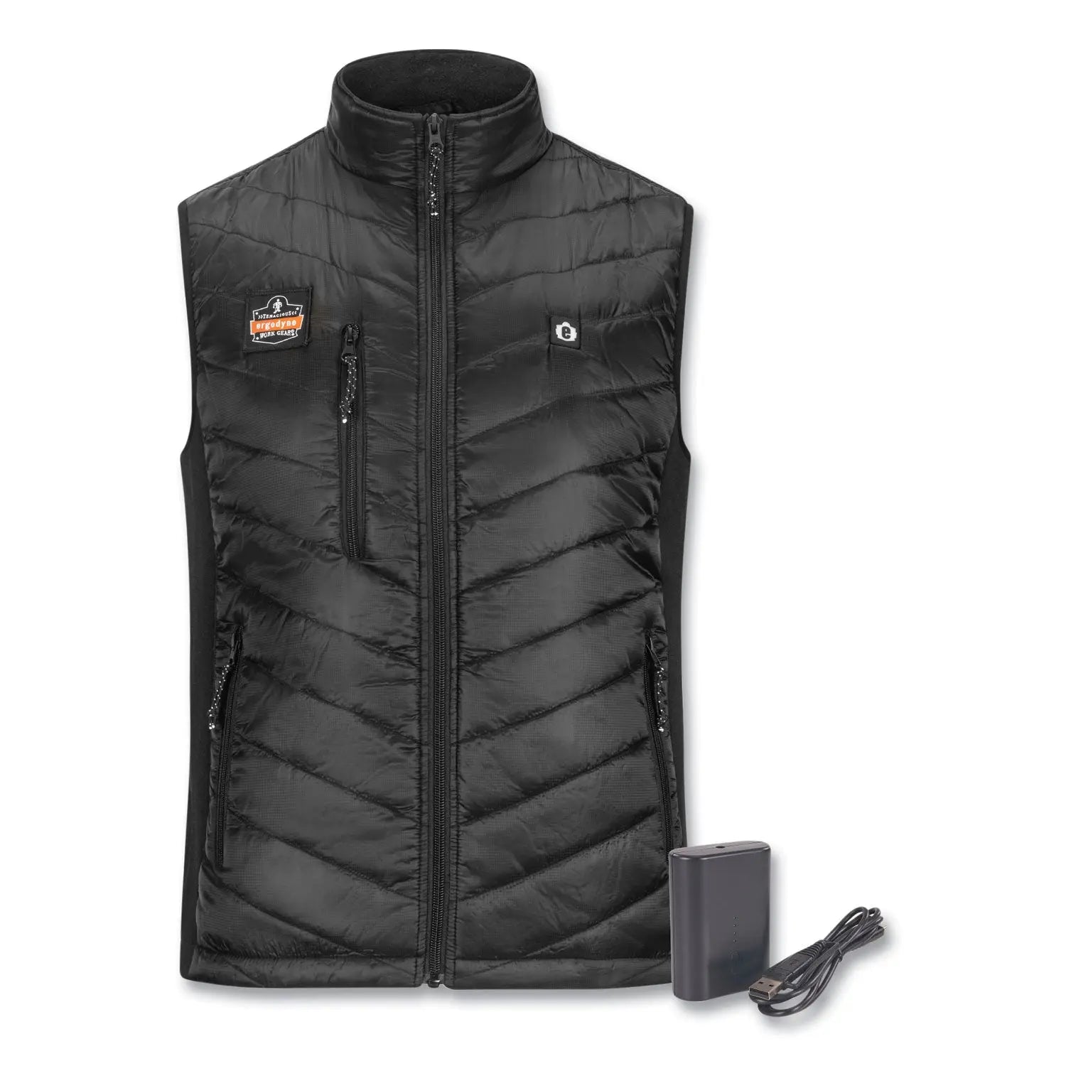 ergodyne® N-Ferno 6495 Rechargeable Heated Vest with Battery Power Bank, Fleece/Polyester, Large, Black