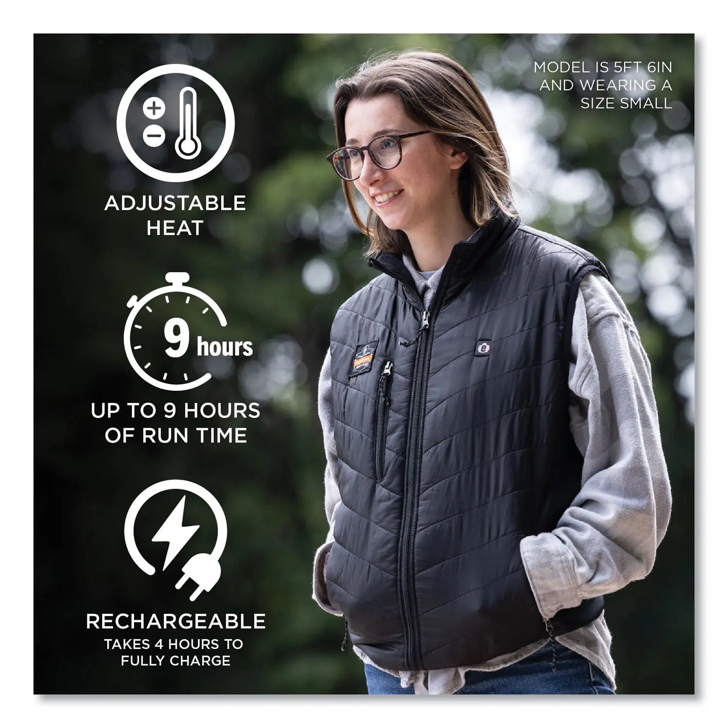 ergodyne® N-Ferno 6495 Rechargeable Heated Vest with Batter Power Bank, Fleece/Polyester, Medium, Black