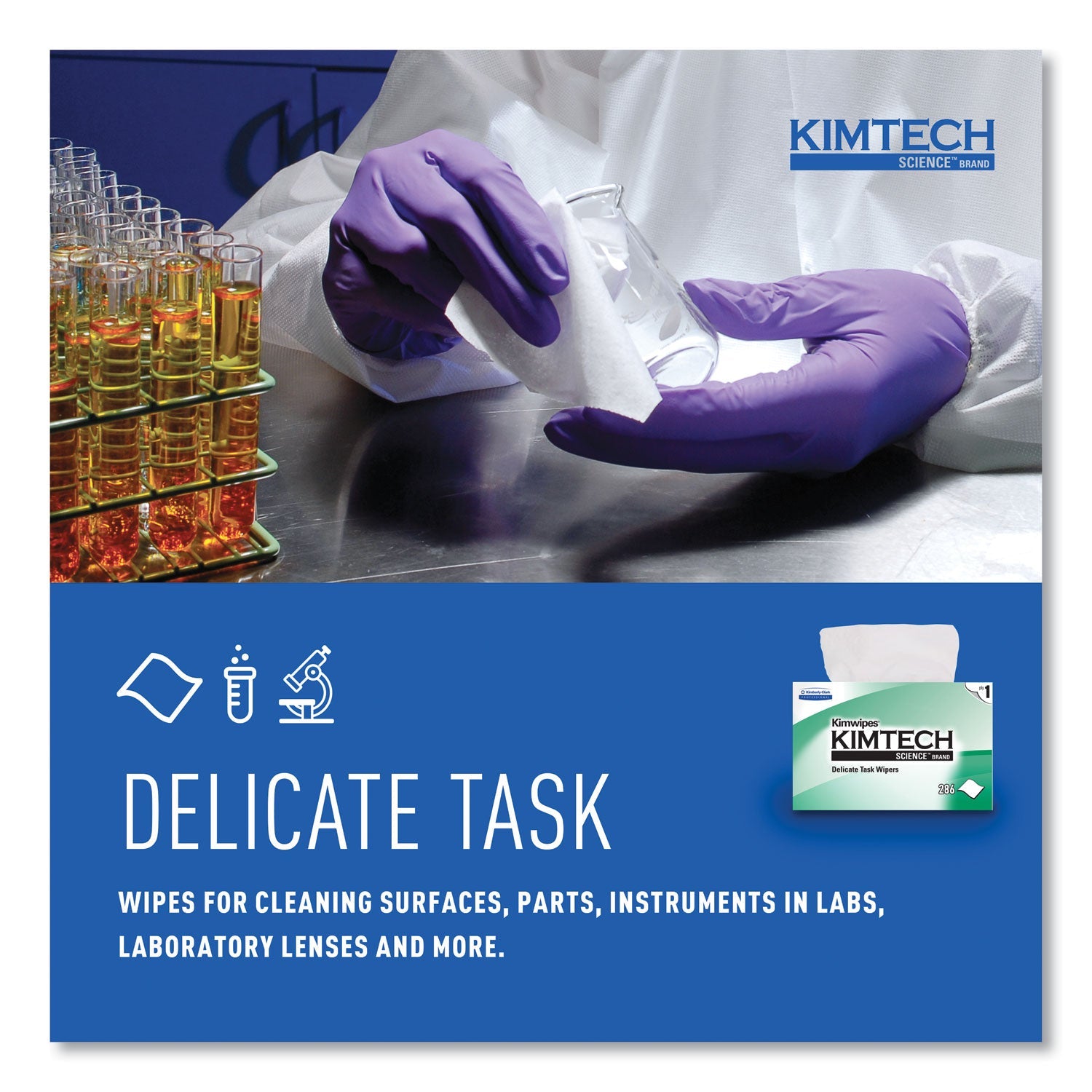 Kimtech™ Kimwipes, Delicate Task Wipers, 1-Ply, 4.4 x 8.4, Unscented, White, 286/Box, 60 Boxes/Carton