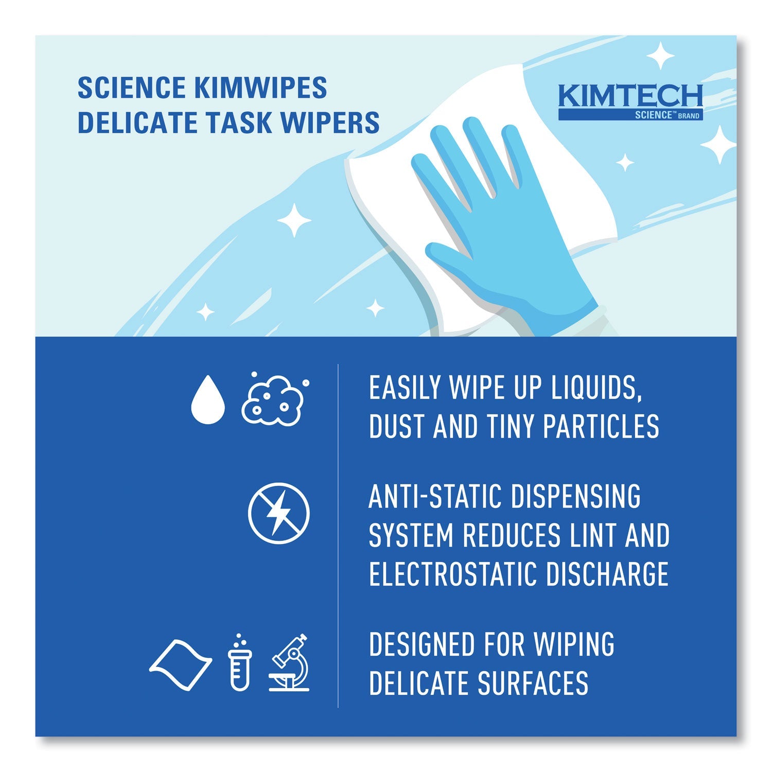Kimtech™ Kimwipes, Delicate Task Wipers, 1-Ply, 4.4 x 8.4, Unscented, White, 286/Box, 60 Boxes/Carton