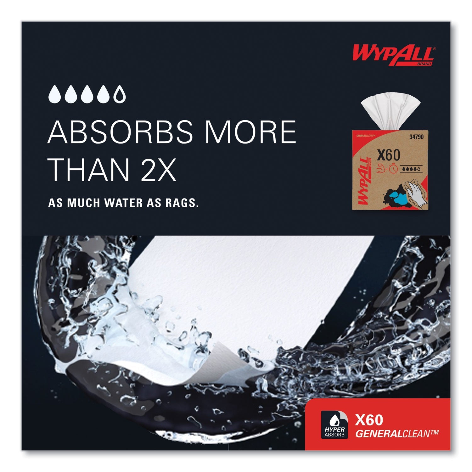 WypAll® General Clean X60 Cloths, POP-UP Box, 8.34 x 16.8, White, 118/Box