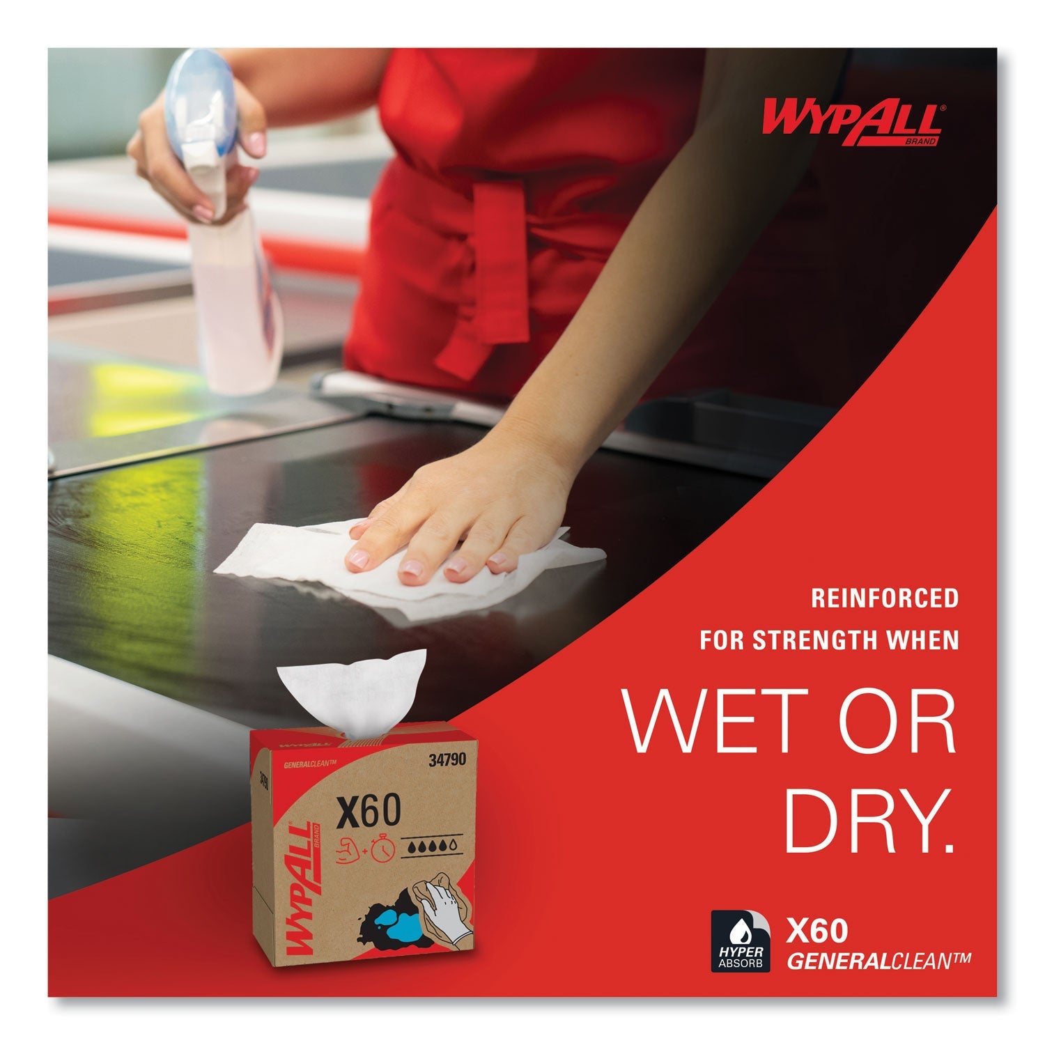 WypAll® General Clean X60 Cloths, POP-UP Box, 8.34 x 16.8, White, 118/Box