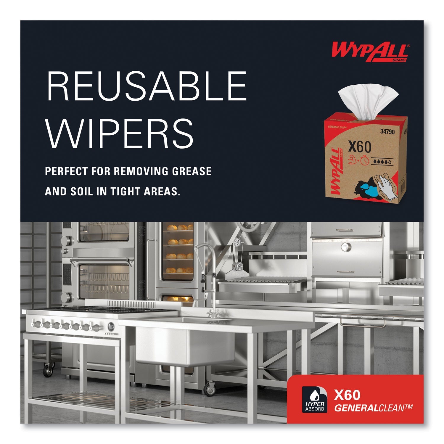 WypAll® General Clean X60 Cloths, POP-UP Box, 8.34 x 16.8, White, 118/Box