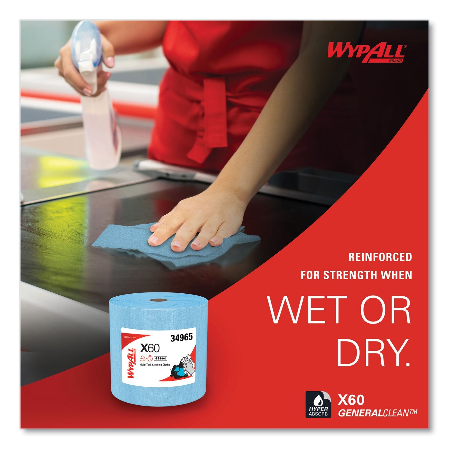 WypAll® General Clean X60 Cloths, Jumbo Roll, 12.5 x 13.4, Blue, 1,100/Roll