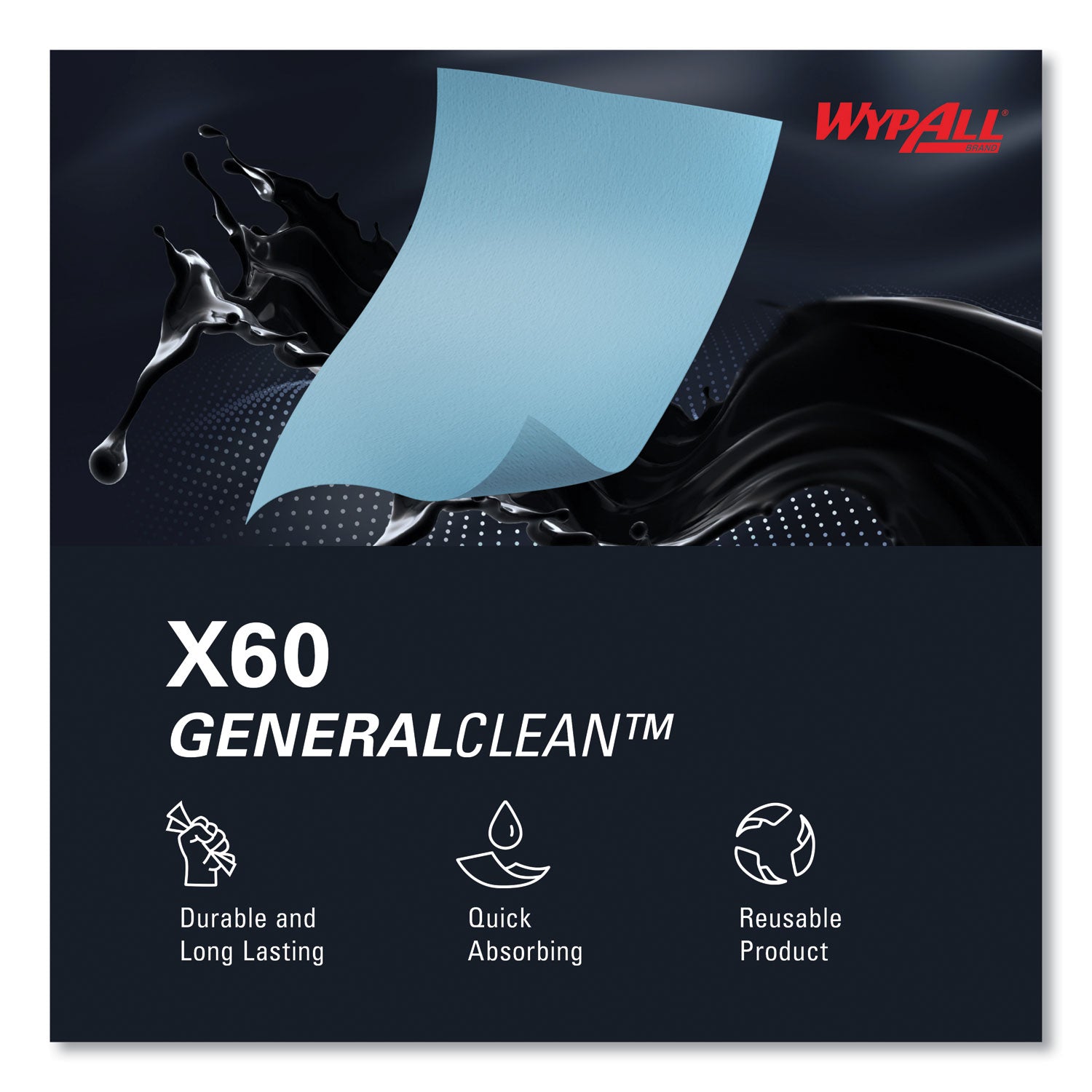 WypAll® General Clean X60 Cloths, Jumbo Roll, 12.5 x 13.4, Blue, 1,100/Roll