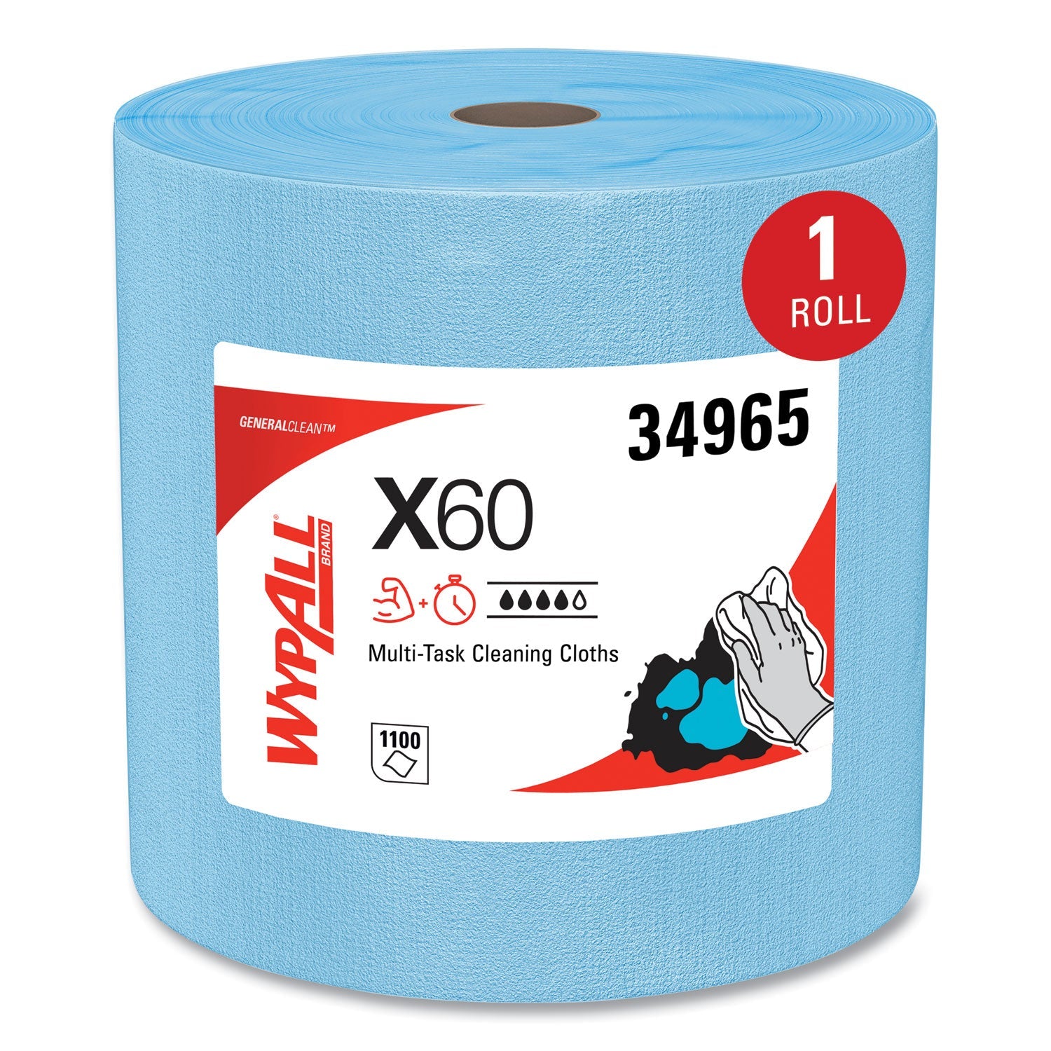 WypAll® General Clean X60 Cloths, Jumbo Roll, 12.5 x 13.4, Blue, 1,100/Roll