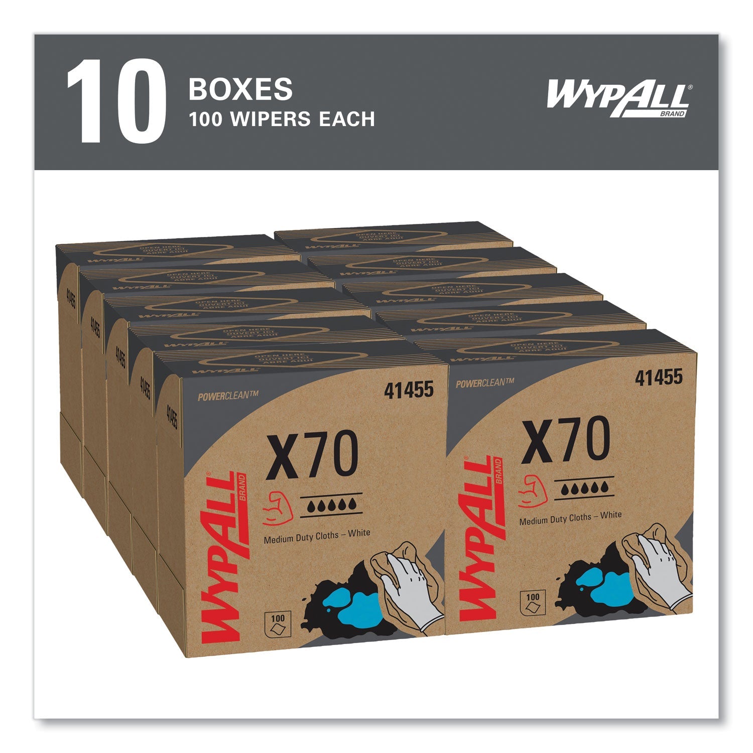 WypAll® X70 Cloths, POP-UP Box, 9.13 x 16.8, White, 100/Box, 10 Boxes/Carton