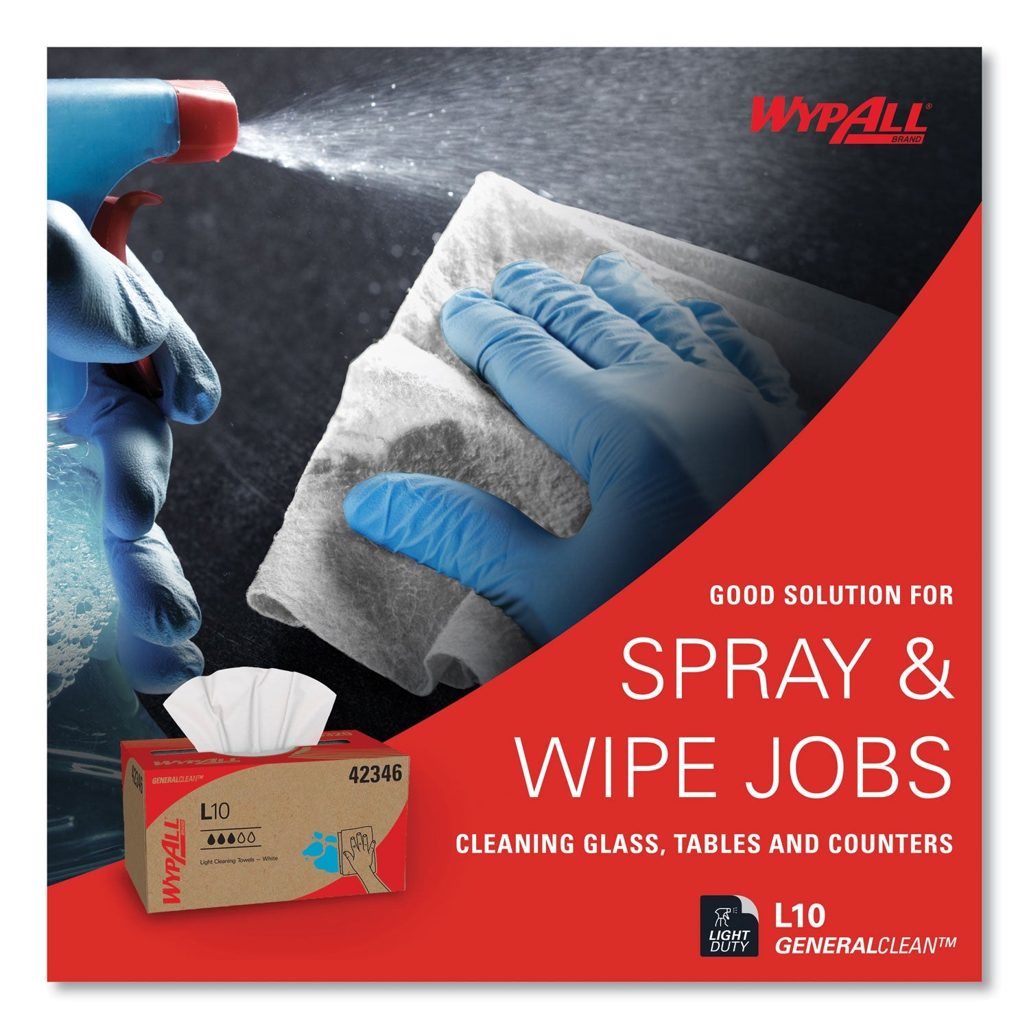 WypAll® L10 Towels, POP-UP Box, 1-Ply, 10.25 x 9, White, 250/Box, 24 Boxes/Carton