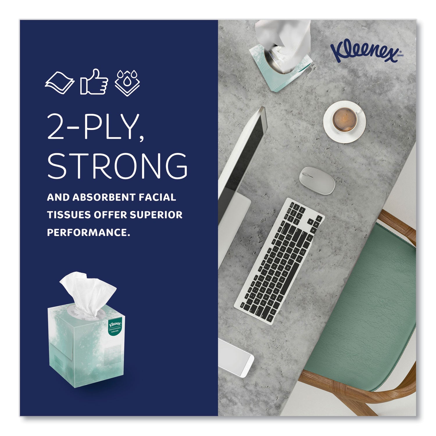 Kleenex® Naturals Facial Tissue, 2-Ply, White, 90  Sheets/Box