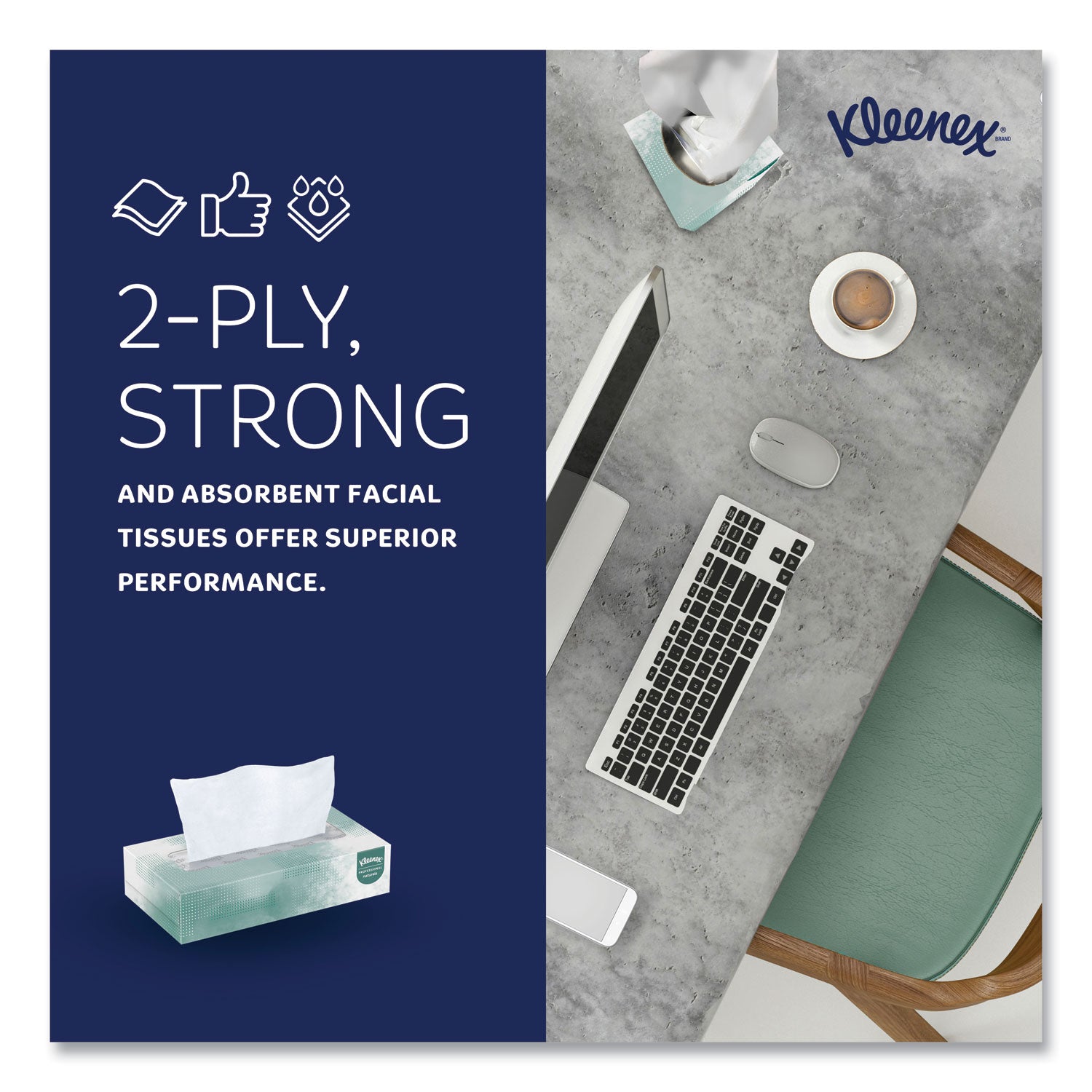 Kleenex® Naturals Facial Tissue for Business, Flat Box, 2-Ply, White, 125 Sheets/Box