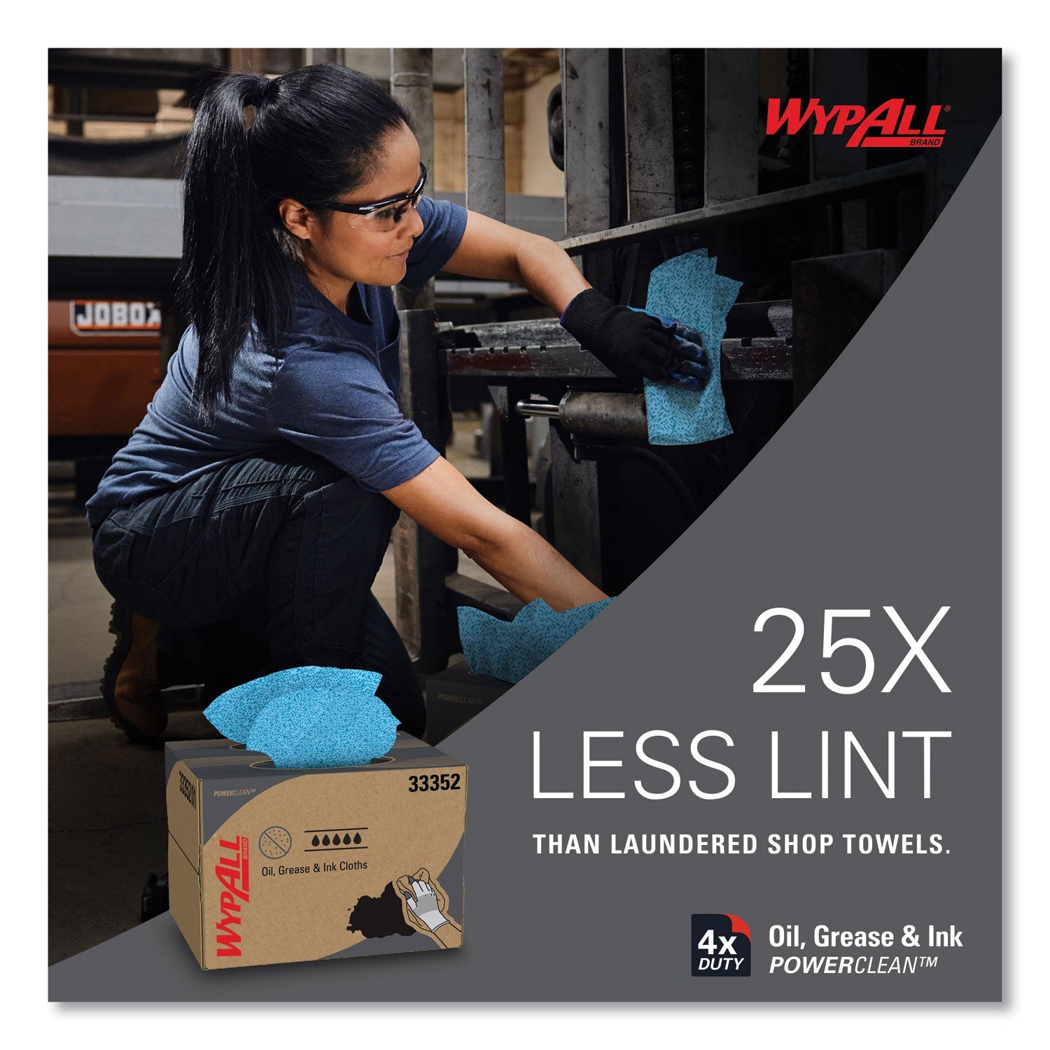 WypAll® Power Clean Oil, Grease and Ink Cloths, 1/4 Fold, 12.5 x 12, Blue, 66/Box, 8 Boxes/Carton