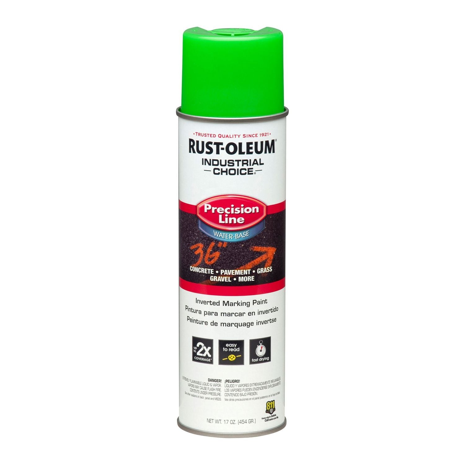 Rust-Oleum® Industrial Choice Precision Line Marking Paint, Fluorescent Green, 17 oz Aerosol Can, 12/Carton