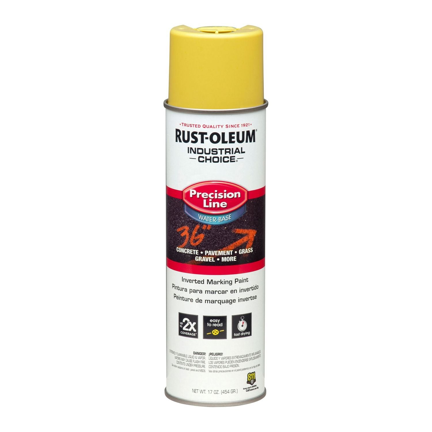 Rust-Oleum® Industrial Choice Precision Line Marking Paint, Flat High-Visibility Yellow, 17 oz Aerosol Can, 12/Carton