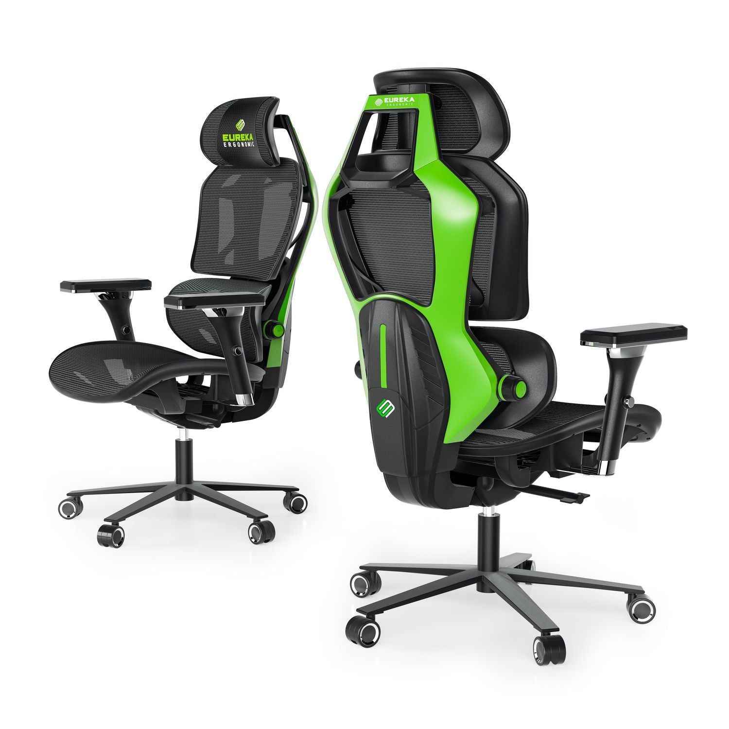 Eureka Ergonomic® Typhon Hybrid Chair, Supports Up to 220 lb, 18.5" to 22.05" Seat Height, Black Mesh Seat, Black/Green Mesh Back, Black Base