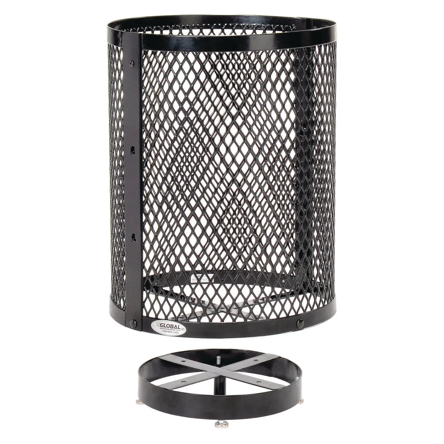 Global Industrial® Outdoor Diamond Steel Trash Can with Base, 36 gal, Black