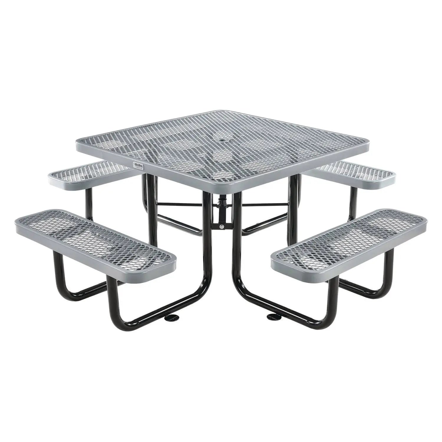 Global Industrial® Expanded Steel Picnic Table, Square, 81 x 81 x 29.5, Gray Top, Gray Base/Legs