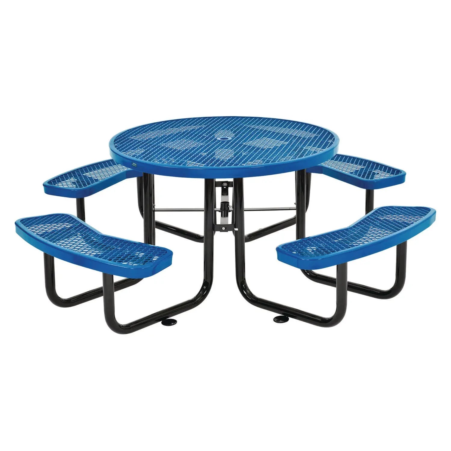 Global Industrial® Expanded Steel Picnic Table, Round, 46" Dia x 29.5"h, Blue Top, Blue Base/Legs