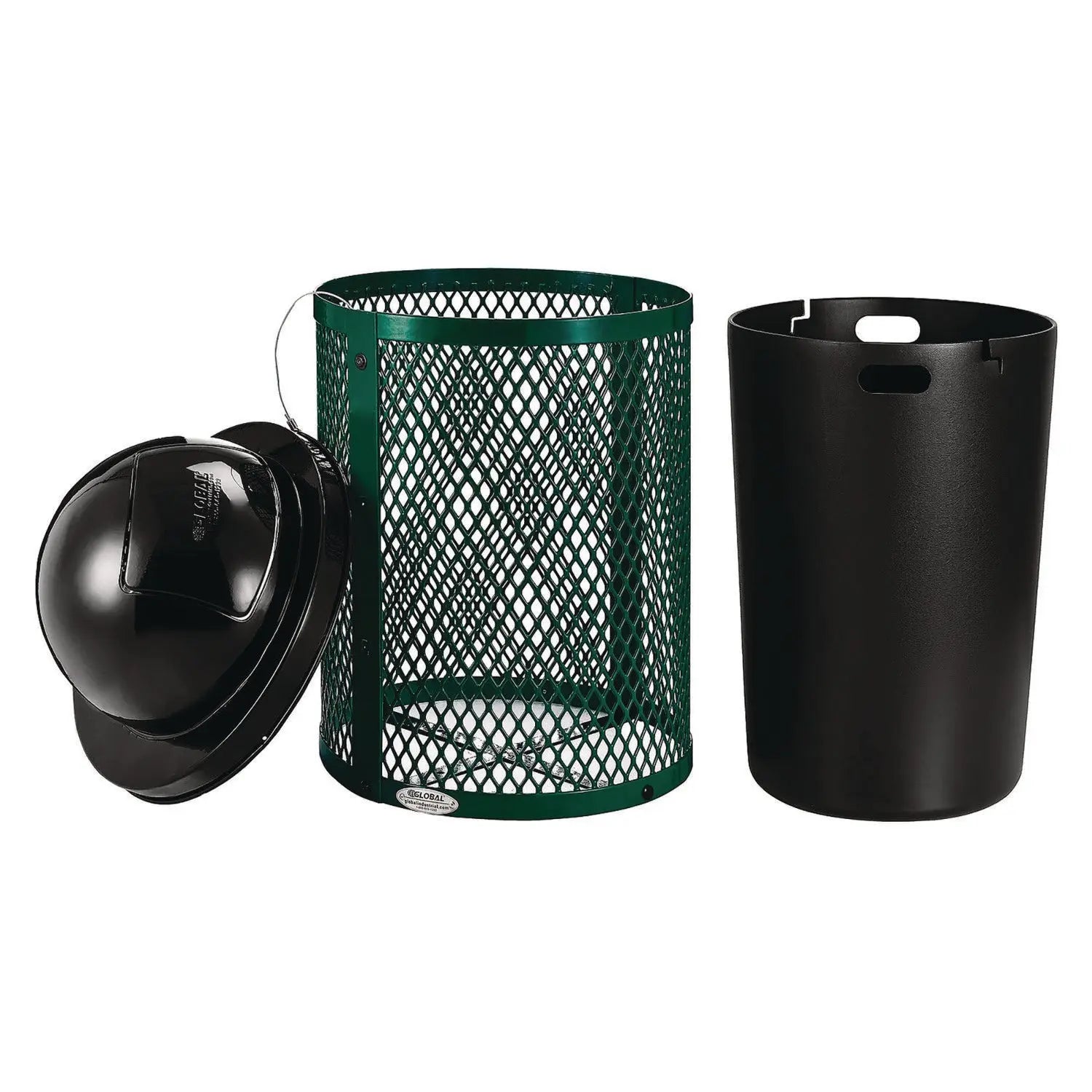 Global Industrial® Outdoor Diamond Steel Trash Can, 36 gal, Dome Lid, Green