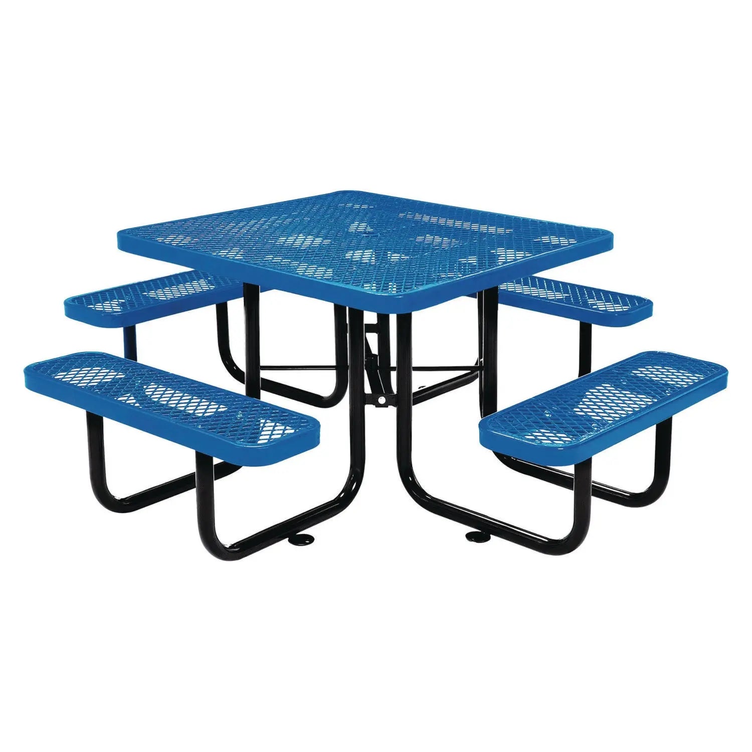 Global Industrial® Expanded Steel Picnic Table, Square, 81 x 81 x 29.5, Blue Top, Blue Base/Legs