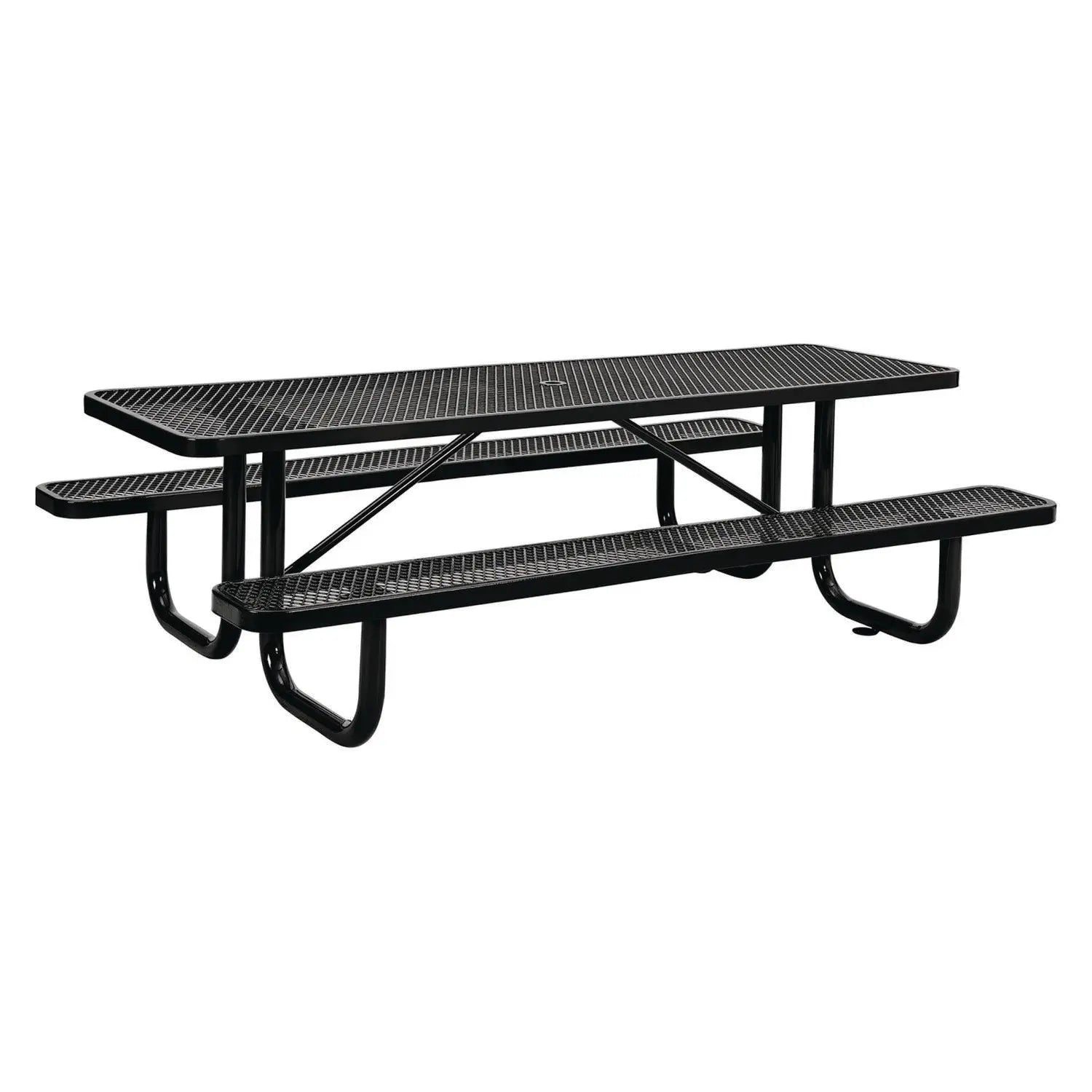 Global Industrial® Expanded Steel Picnic Table, Rectangular, 96 x 62 x 29.5, Black Top, Black Base/Legs
