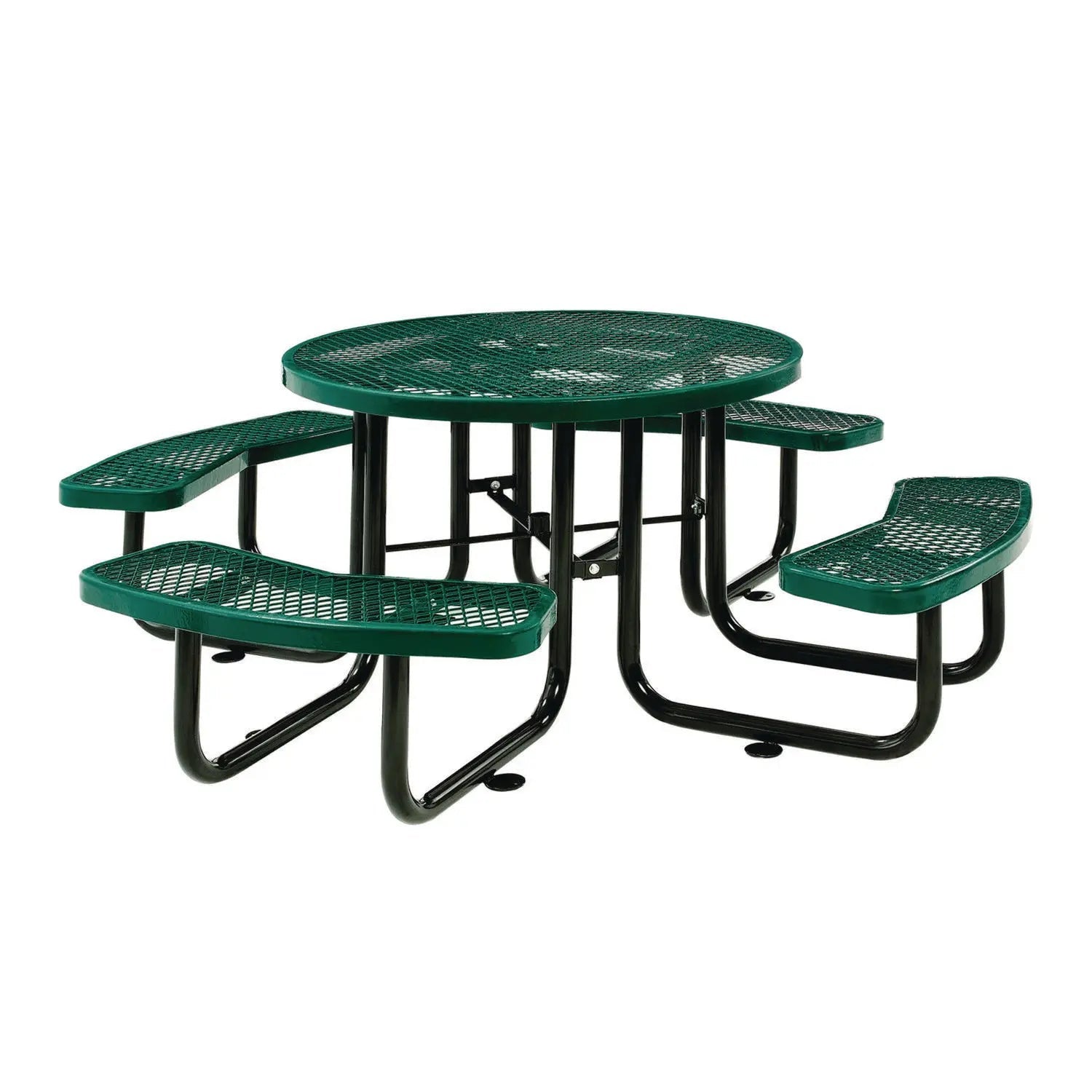 Global Industrial® Expanded Steel Picnic Table, Round, 46" Dia x 29.5"h, Green Top, Green Base/Legs