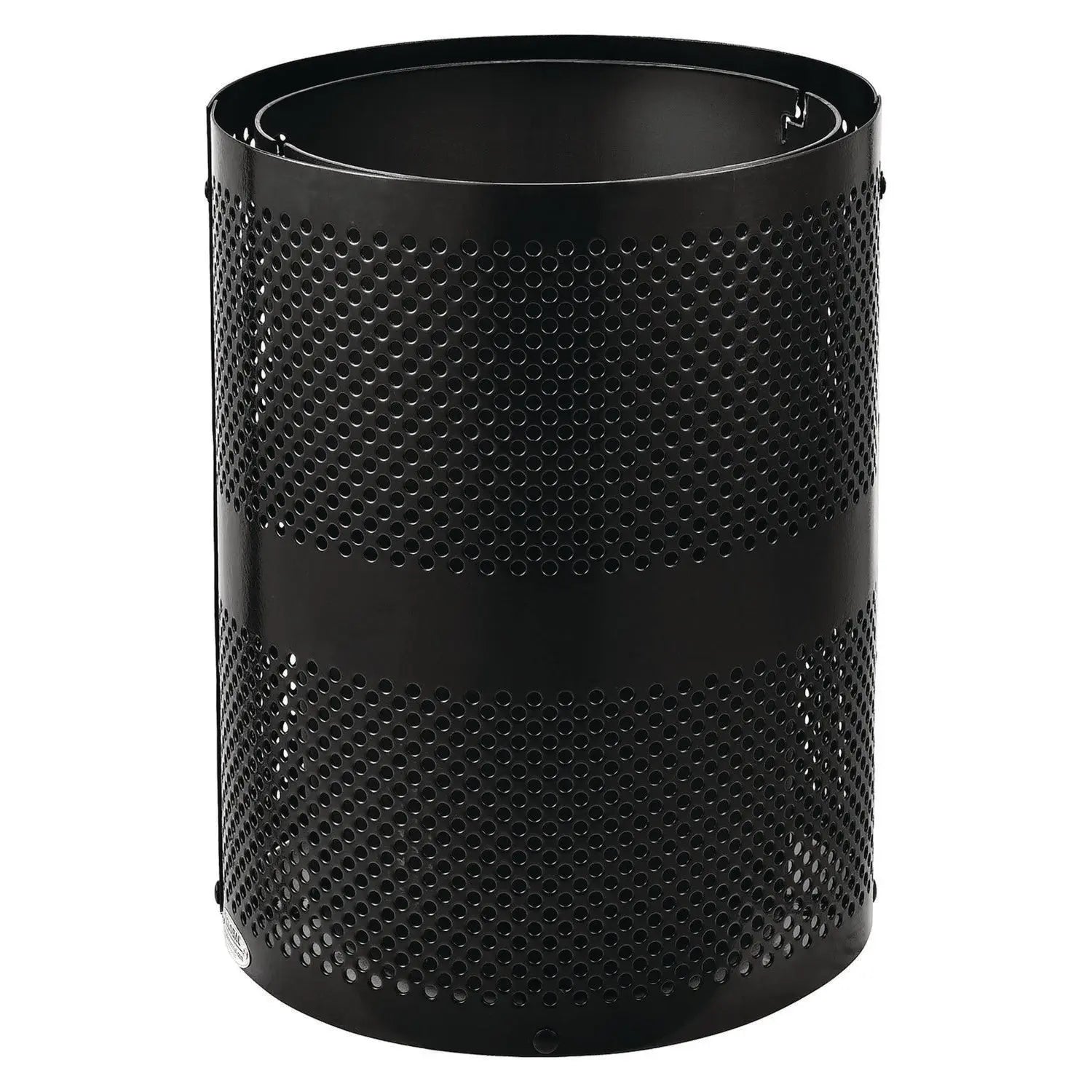 Global Industrial® Outdoor Perforated Steel Trash Can with Dome Lid, 36 gal, Steel, Black