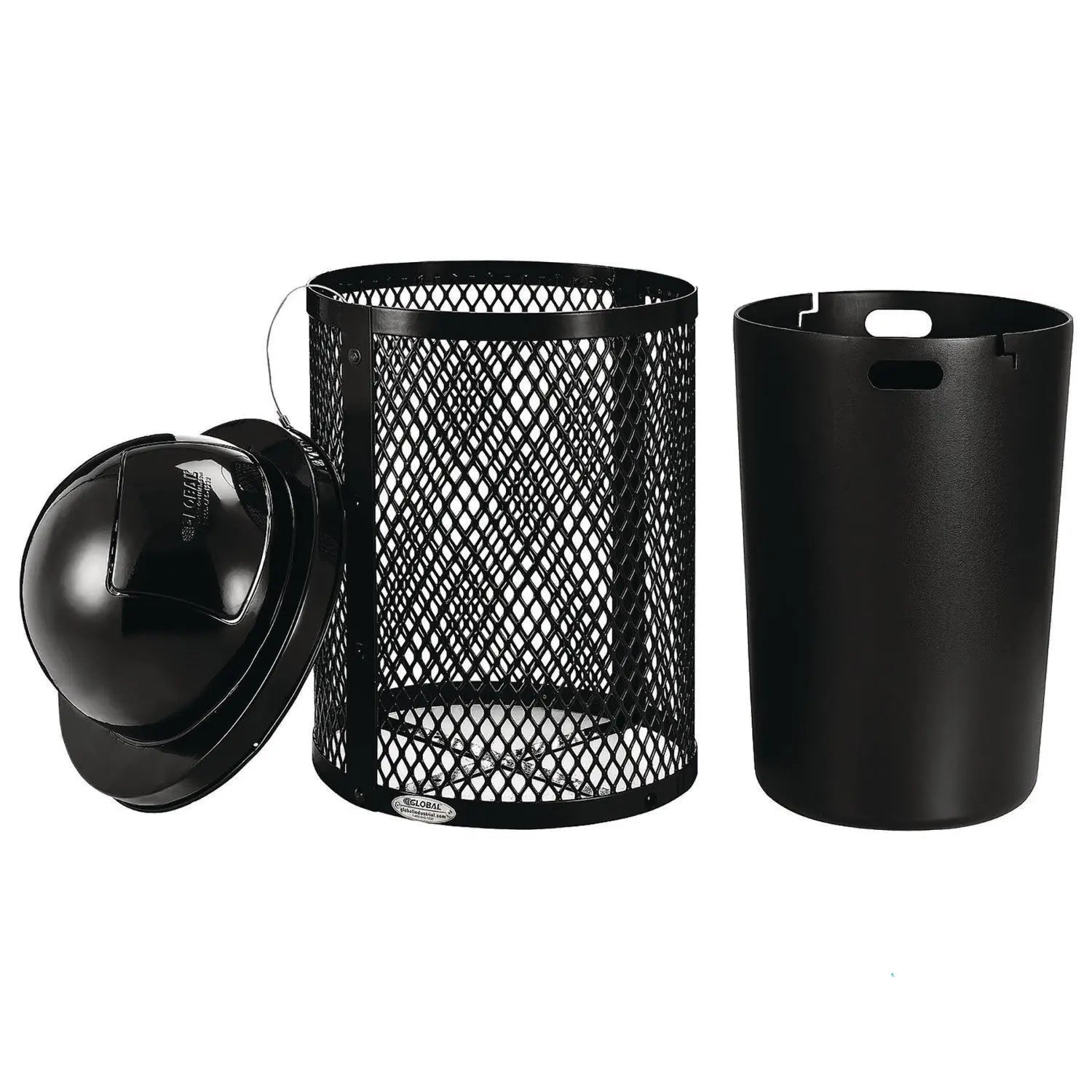 Global Industrial® Outdoor Diamond Industrial Steel Trash Can, 36 gal, Black
