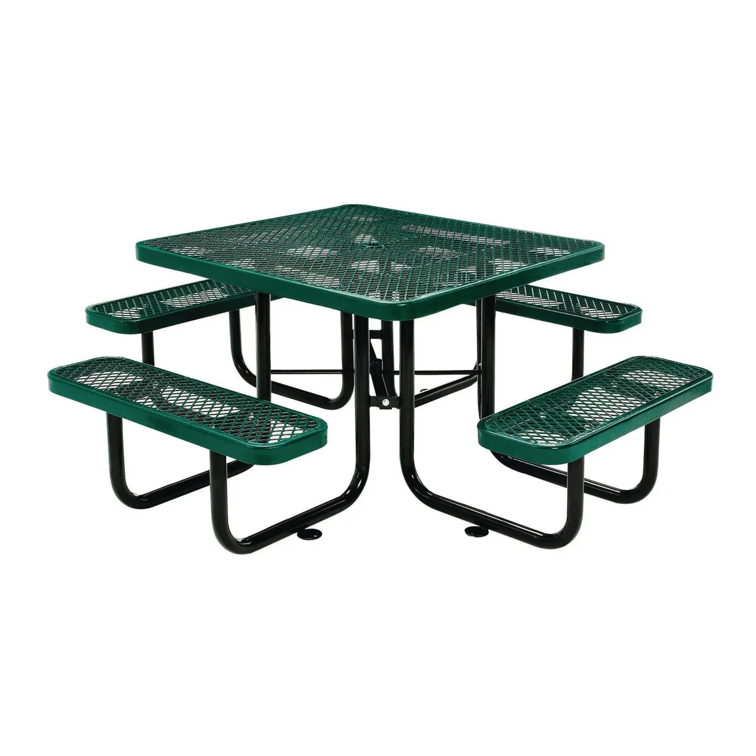 Global Industrial® Expanded Steel Picnic Table, Square, 81 x 81 x 29.5, Green Top, Green Base/Legs