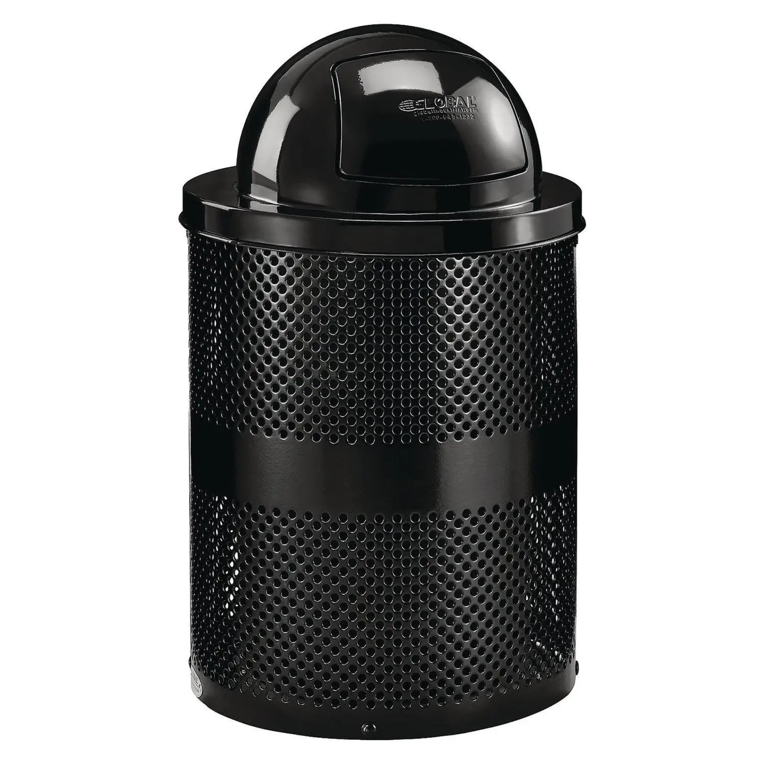 Global Industrial® Outdoor Perforated Steel Trash Can with Dome Lid, 36 gal, Steel, Black