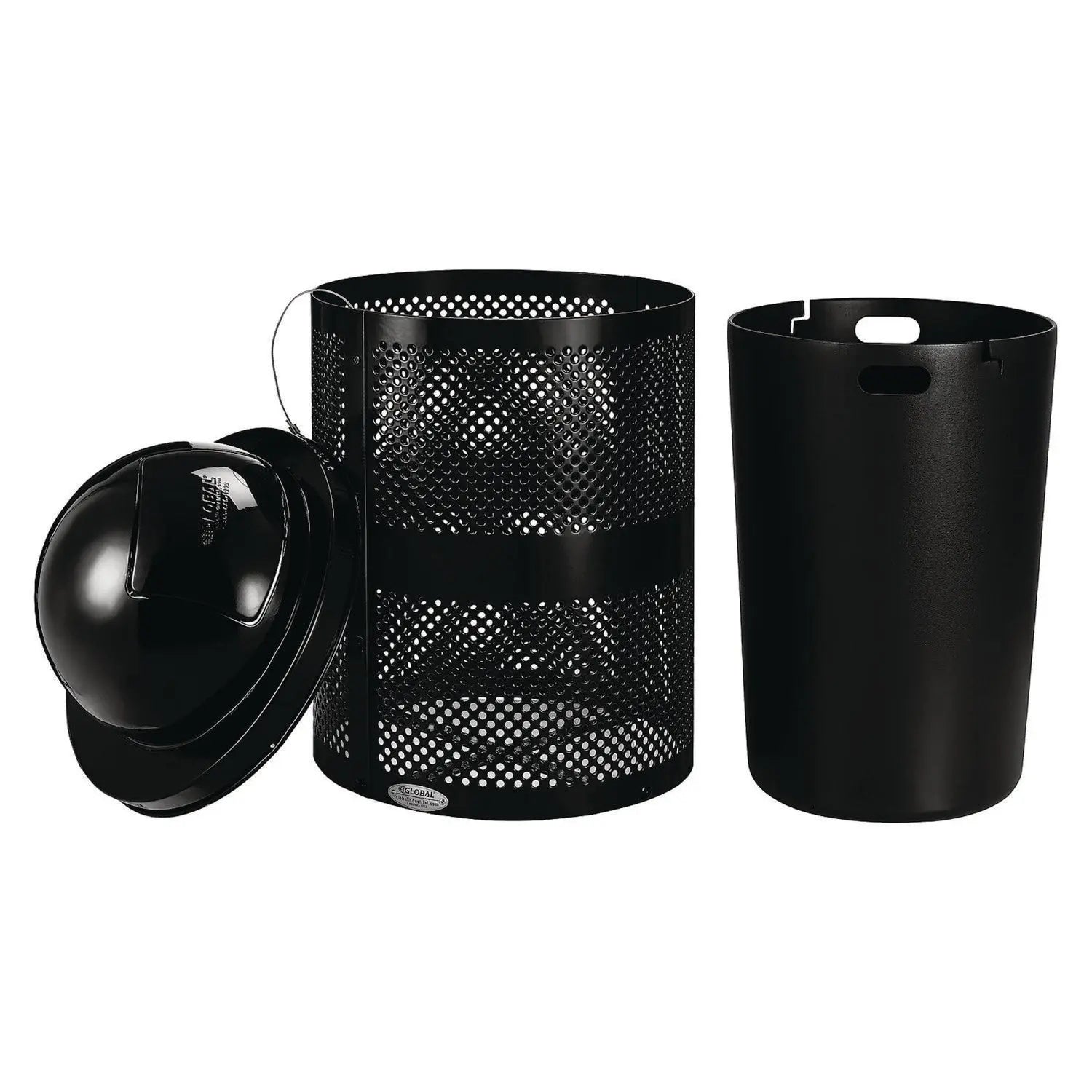 Global Industrial® Outdoor Perforated Steel Trash Can with Dome Lid, 36 gal, Steel, Black