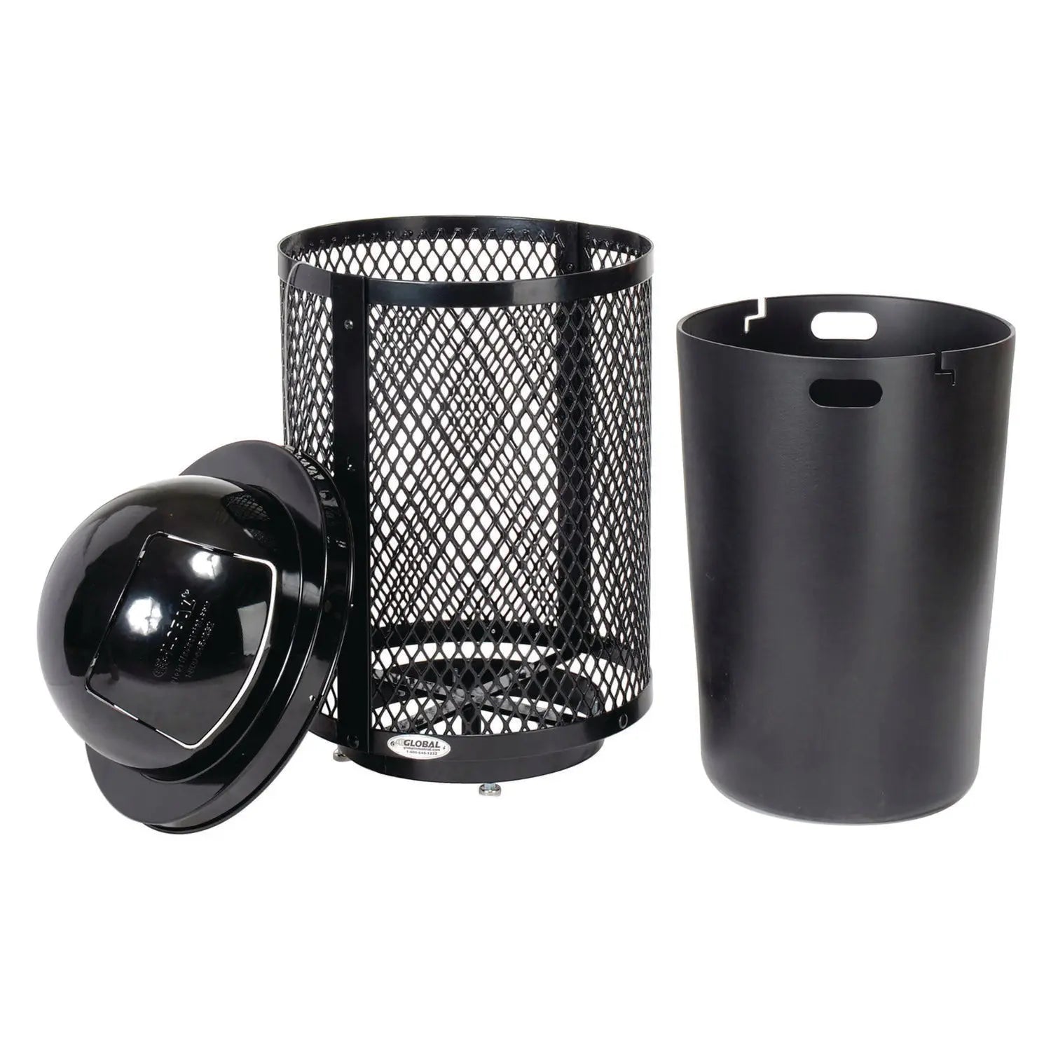 Global Industrial® Outdoor Diamond Steel Trash Can with Base, 36 gal, Black