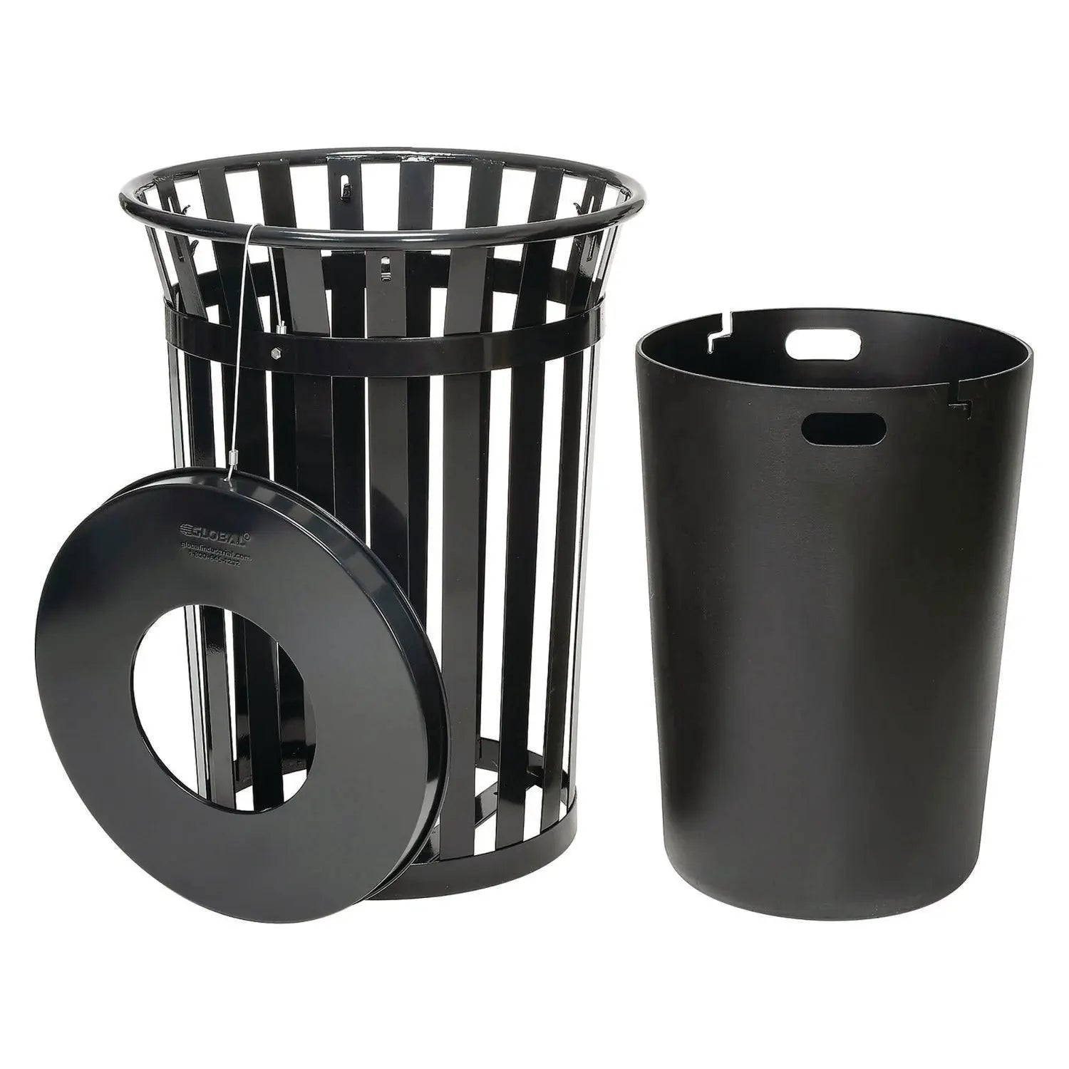 Global Industrial® Outdoor Slatted Steel Trash Can, 36 gal, Black