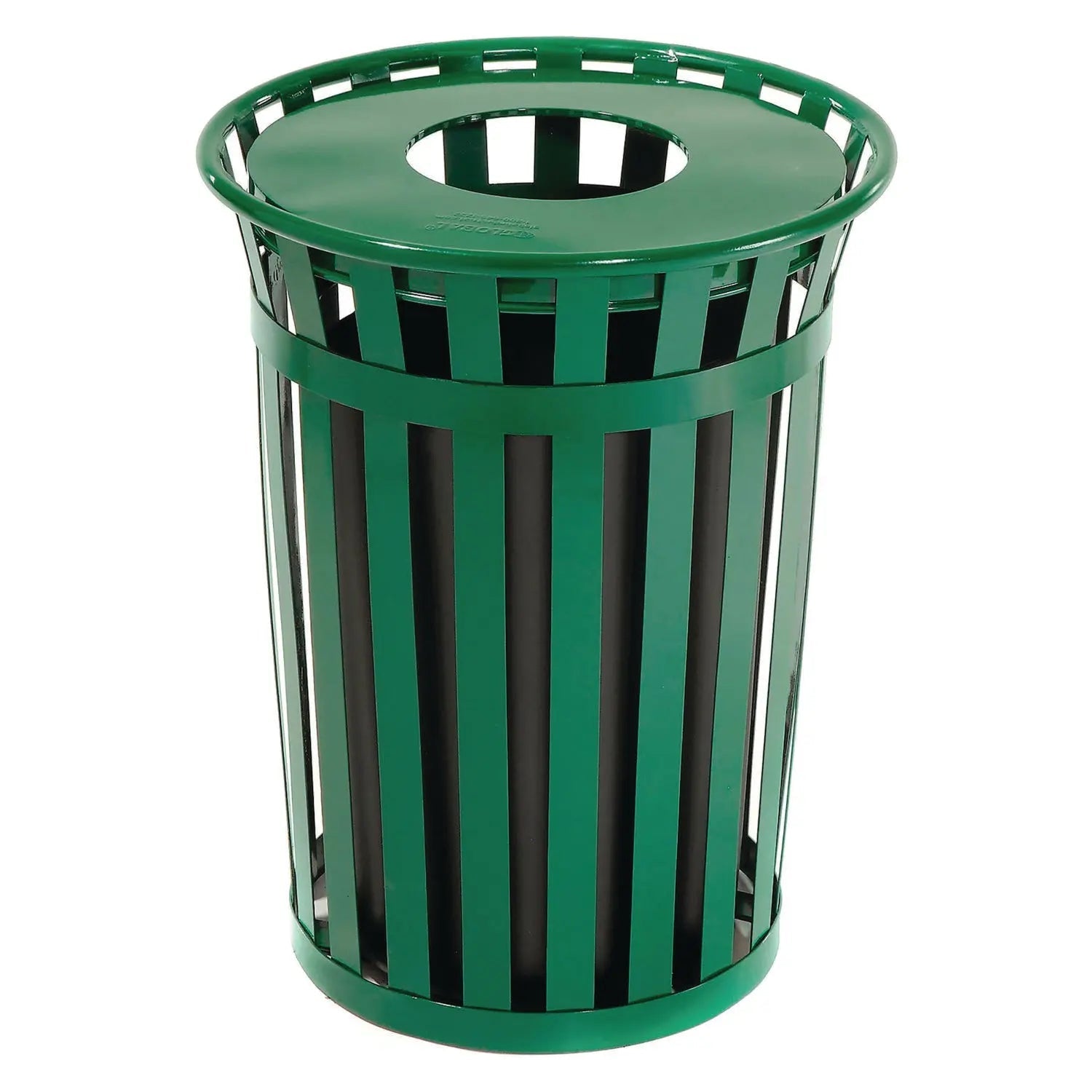 Global Industrial® Outdoor Slatted Steel Trash Can, 36 gal, Green