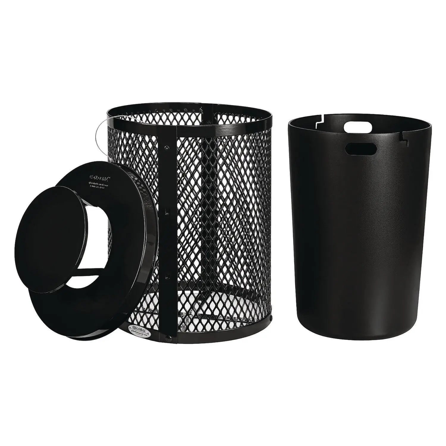 Global Industrial® Outdoor Diamond Steel Trash Can, Rain Bonnet Lid, 36 gal, Black