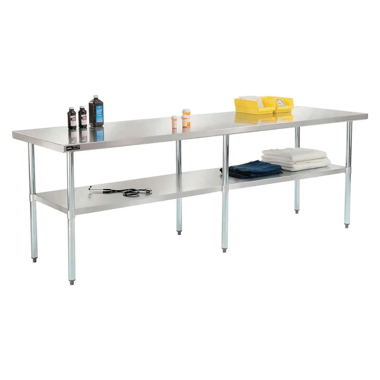Global Industrial® Work Table with Undershelf, Rectangular, 96 x 30 x 35, Silver Top, Silver Base/Legs