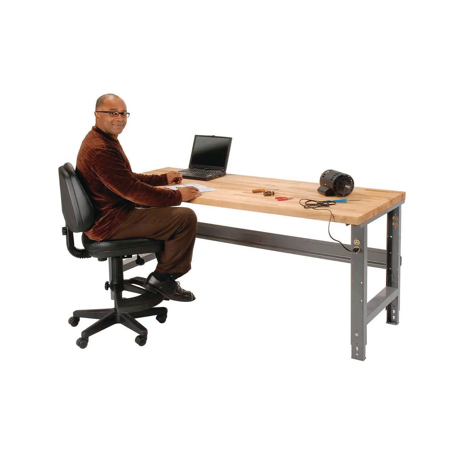 Global Industrial® Standard Duty Butcher Block Top Adjustable Height Workbench, 2,000 lbs, 72 x 30 x 30.88 to 36.88, Maple/Gray