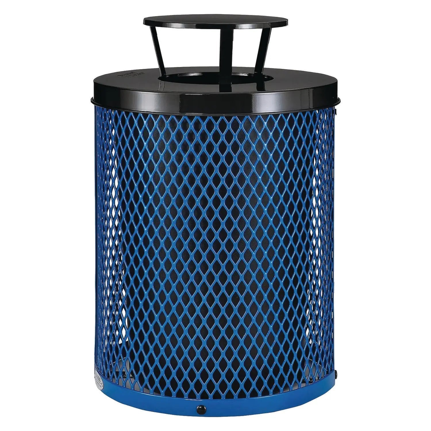 Global Industrial® Outdoor Diamond Steel Trash Can, Rain Bonnet Lid, 36 gal, Blue